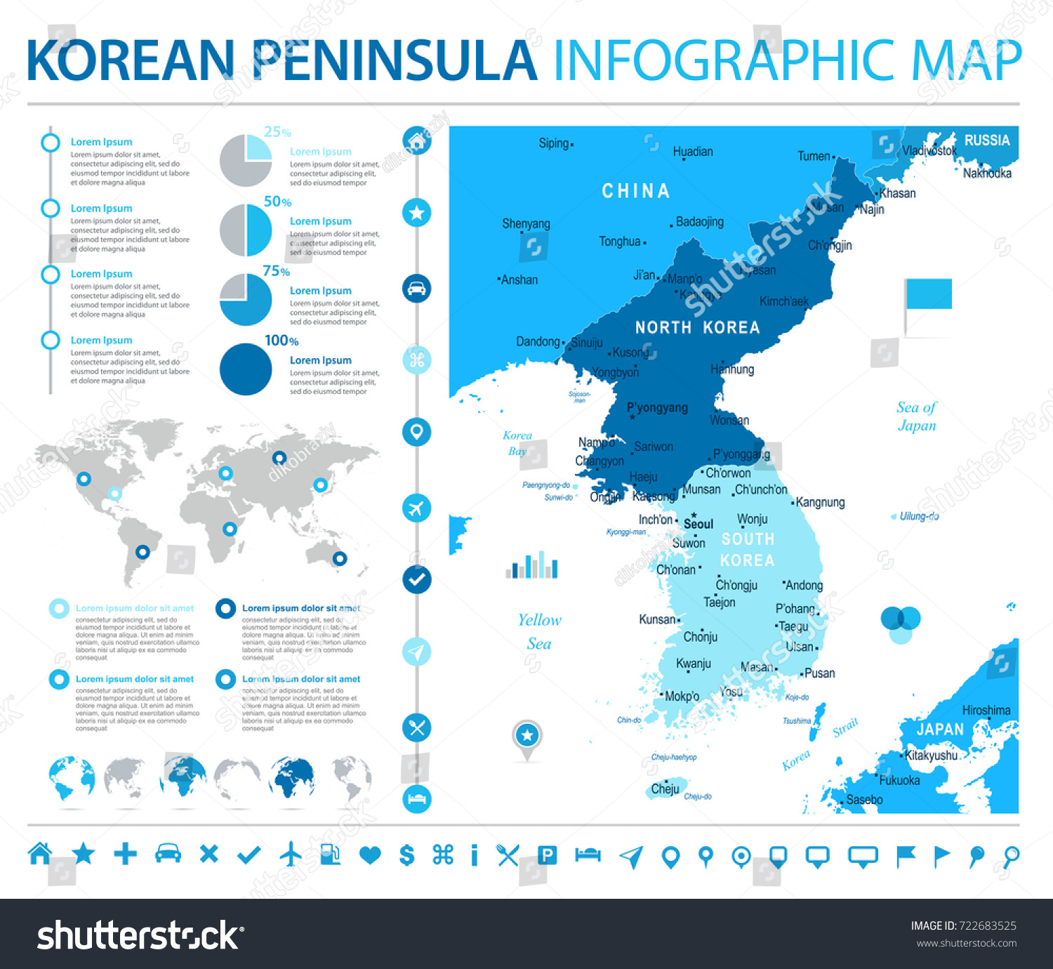 Korean Peninsula Map Detailed Info Graphic Royalty Free Stock Vector Avopix Com