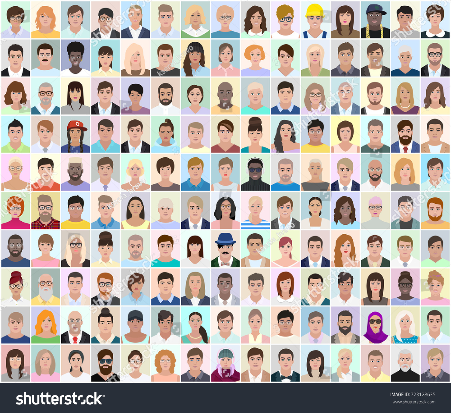 Portraits of different people, light background, detailed drawing, vector illustration #723128635
