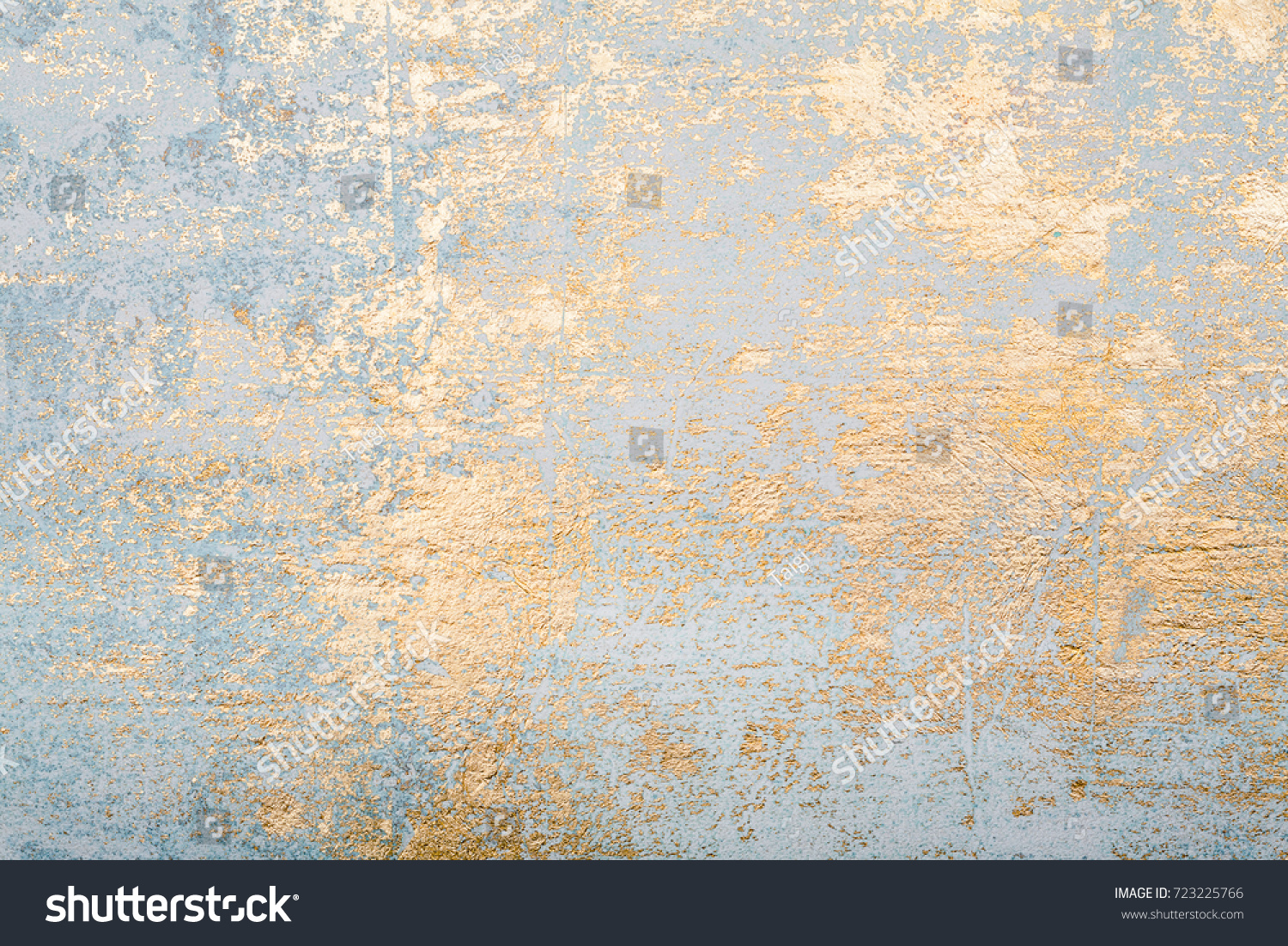 White and golden messy wall stucco texture background. Decorative wall paint. #723225766