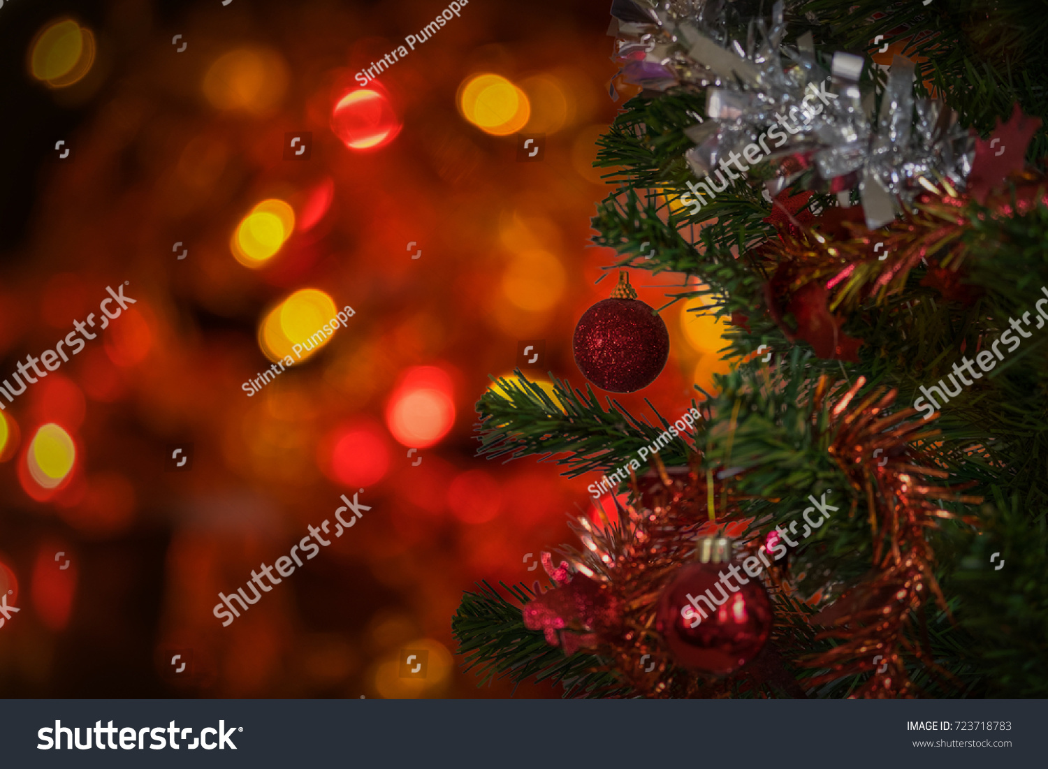 Decorated Christmas tree with blurred bokeh background #723718783