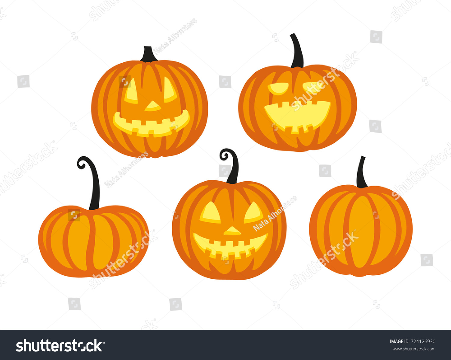Cute halloween pumpkins. Isolated on white background. Flat style vector illustration. #724126930