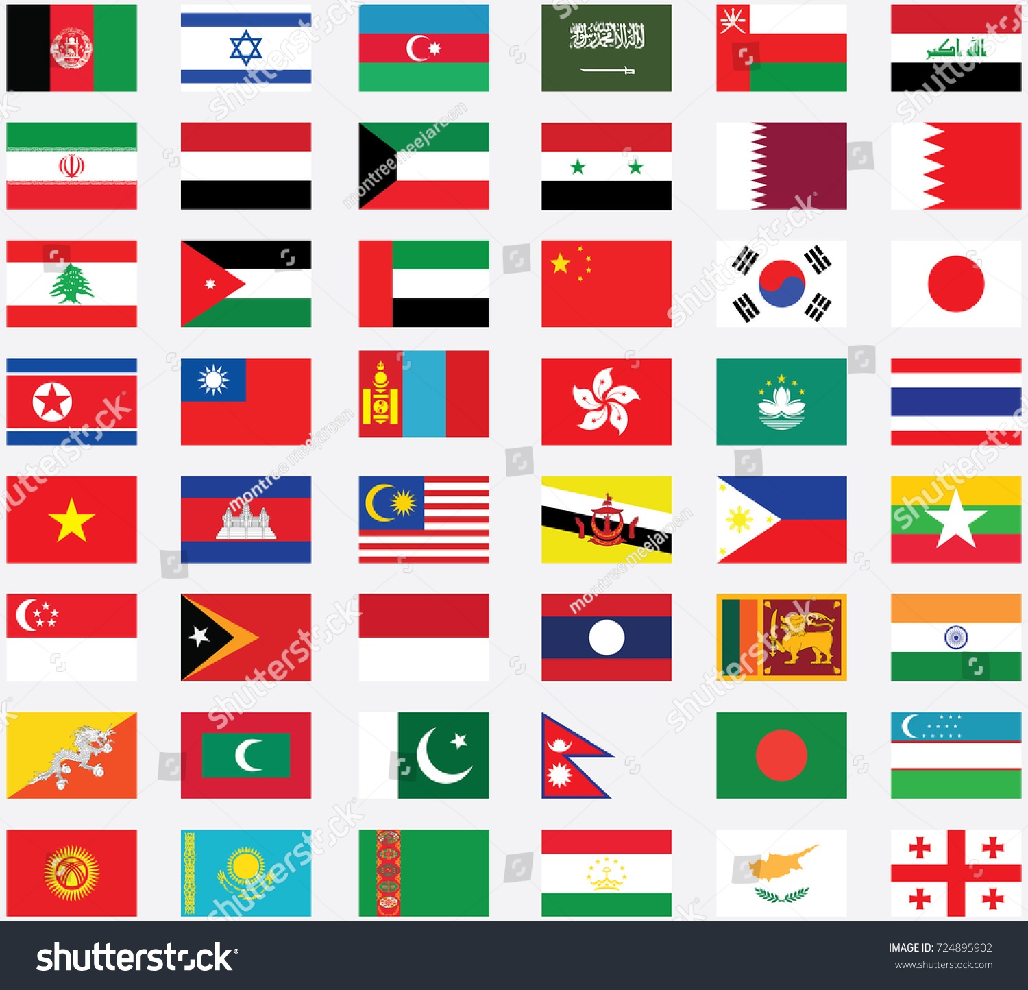 Flags Of Asia . Flags Of Asian - Royalty Free Stock Vector 724895902 