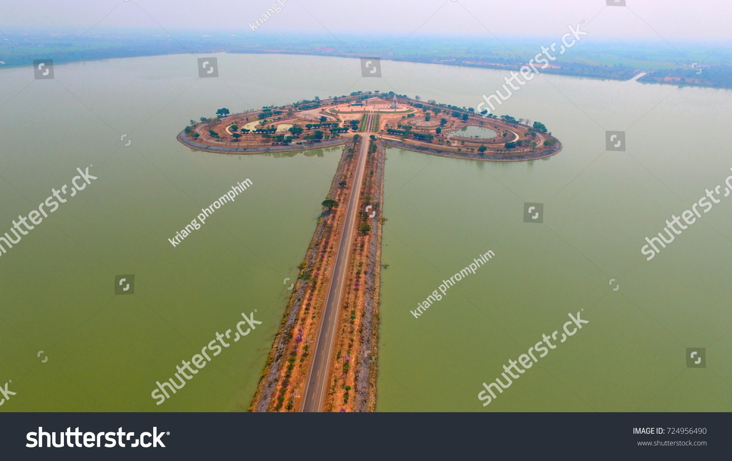 High angle view of Thung Thalay Luang or the heart-shaped lake in Sukhothai ,Thailand
 #724956490