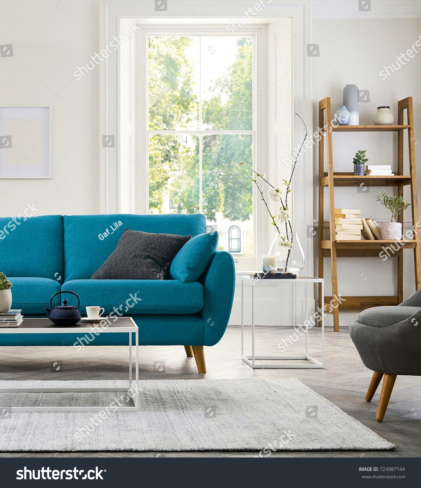 Beautiful living room with modern sofa #724987144