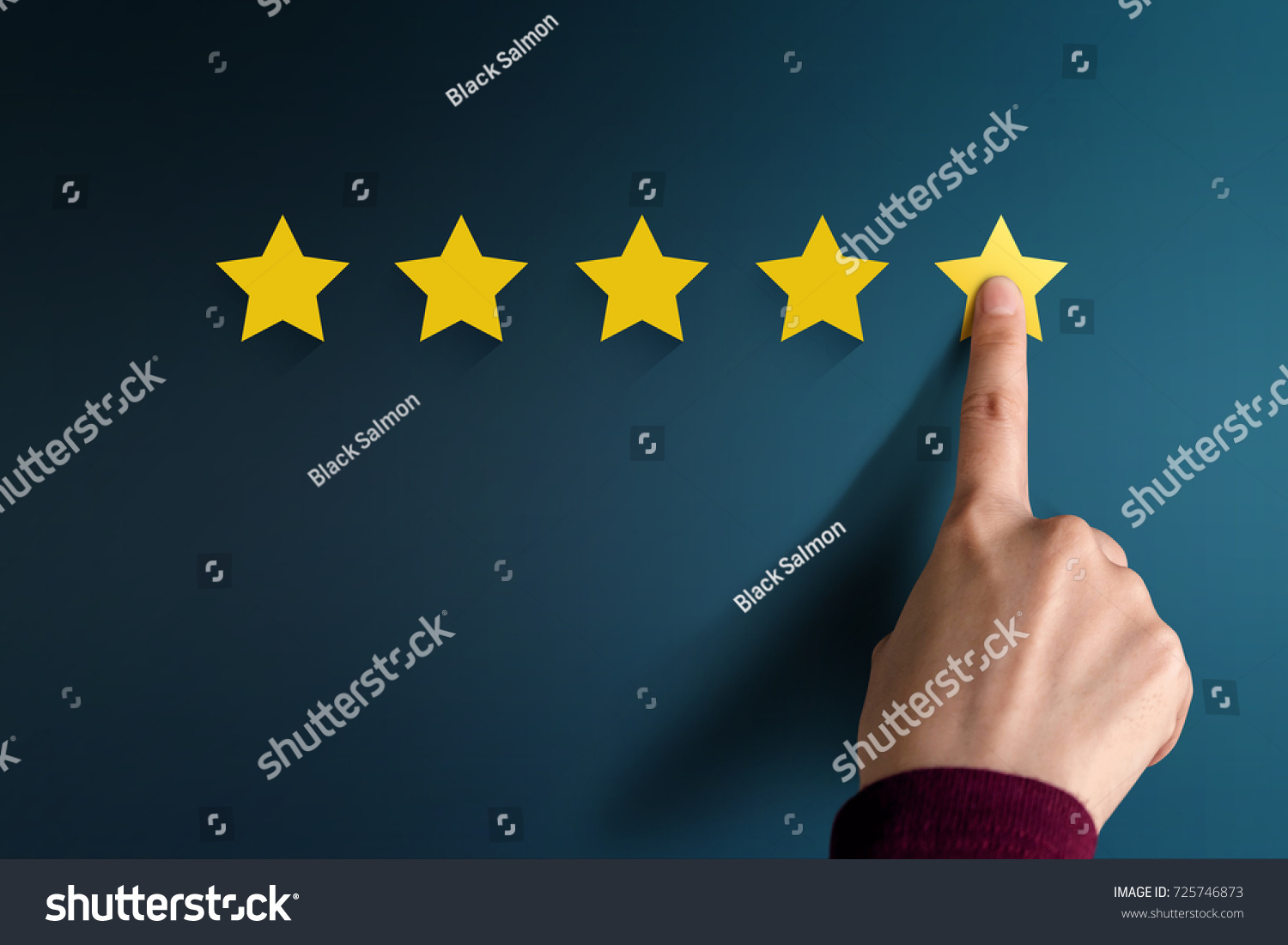 Customer Experience Concept, Best Excellent Services Rating for Satisfaction present by Hand of Client pressing Five Star #725746873