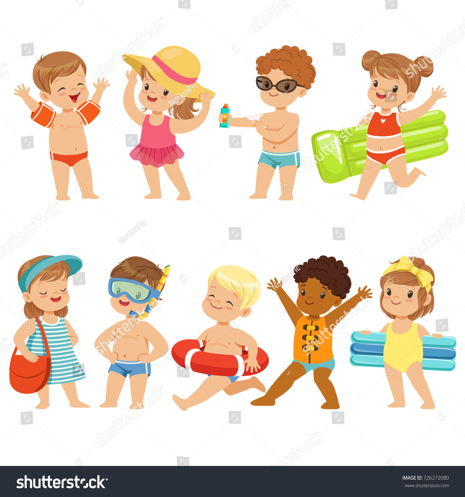 Cute Kids Toons Are Having Fun On The Beach - Royalty Free Stock Vector ...