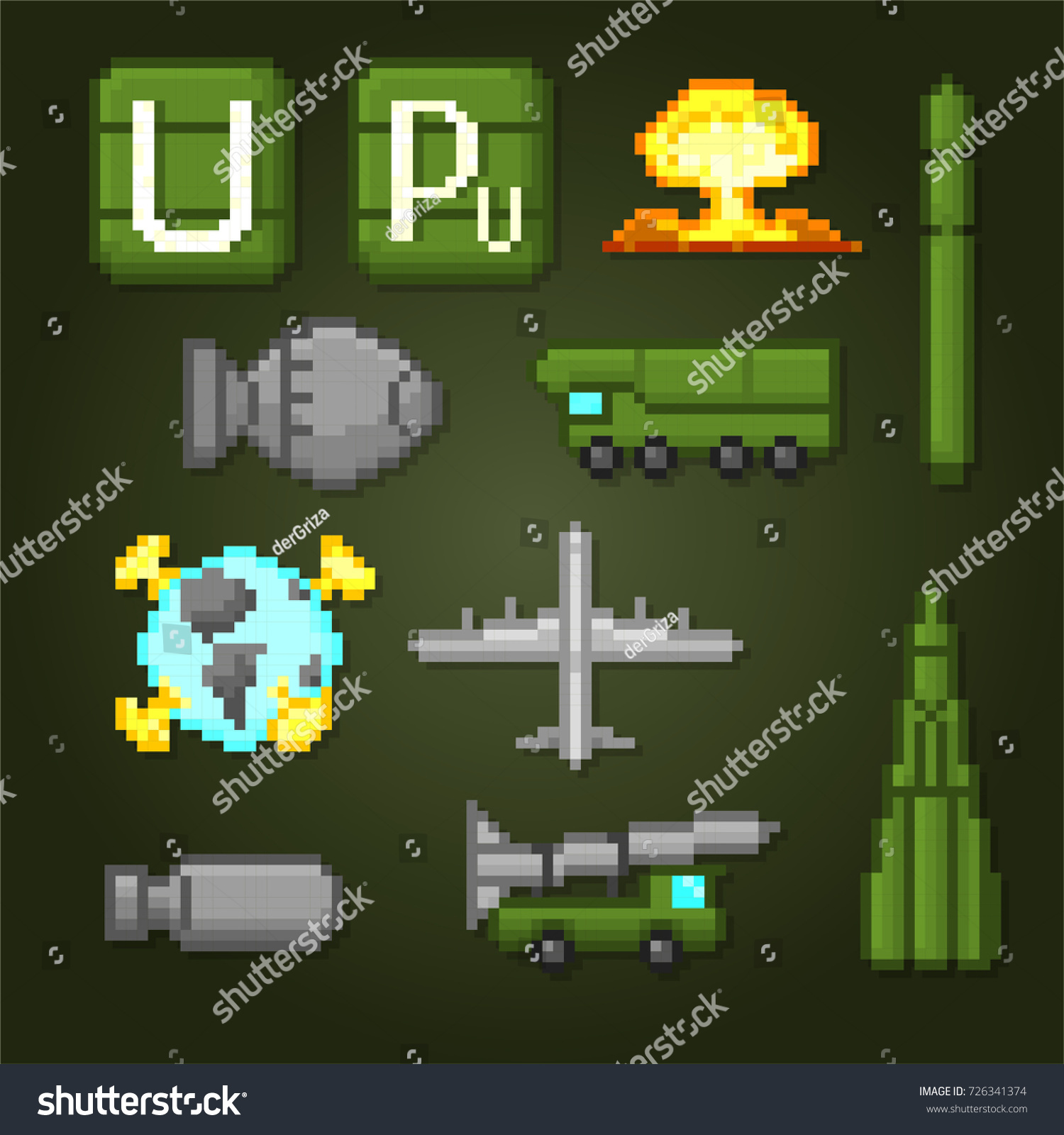 Nuclear Weapons Icons Set Pixel Art Old School Royalty Free Stock Vector 726341374 1797