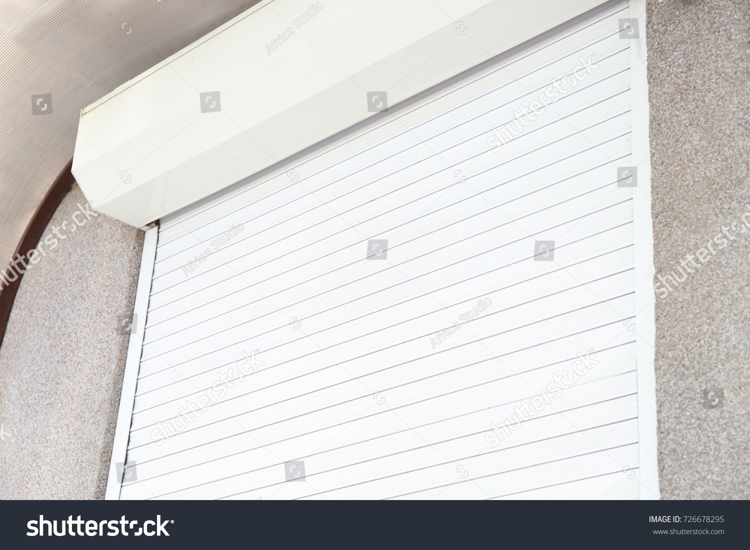 Window with closed roller shutter, closeup #726678295