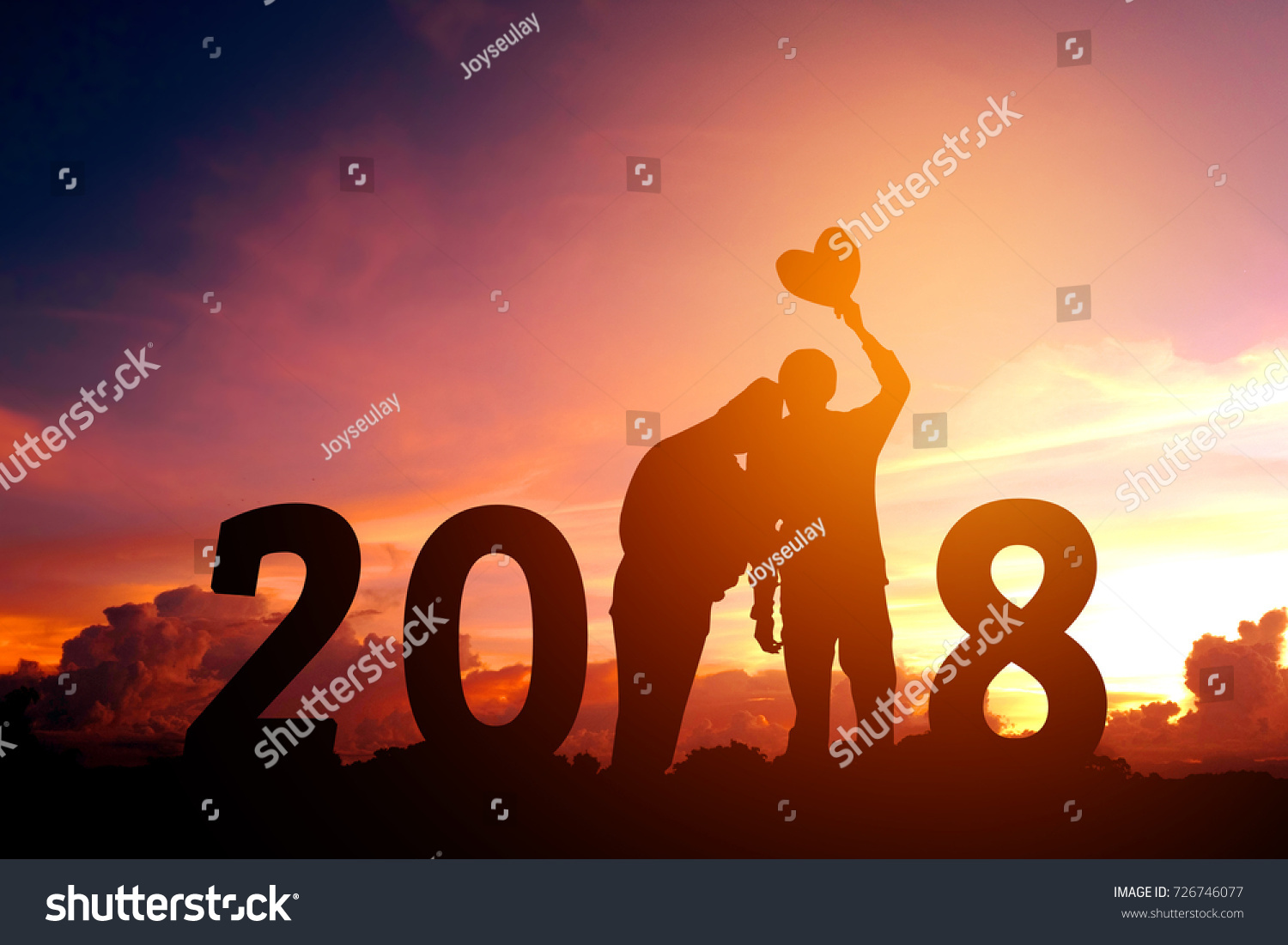 Silhouette young couple Happy for 2018 new year #726746077