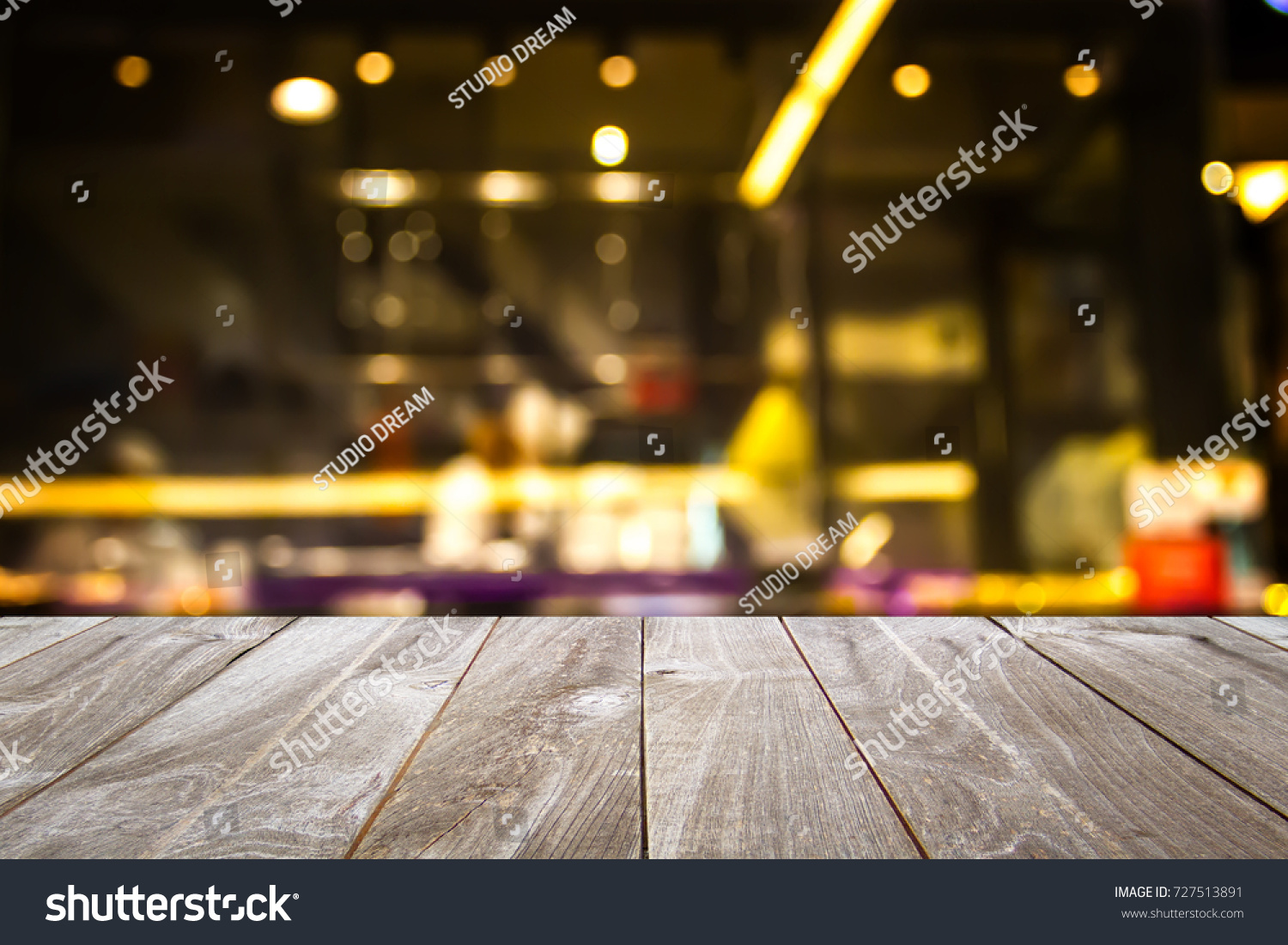 closeup top wood table with Blur Background, for your photo montage or product display. #727513891