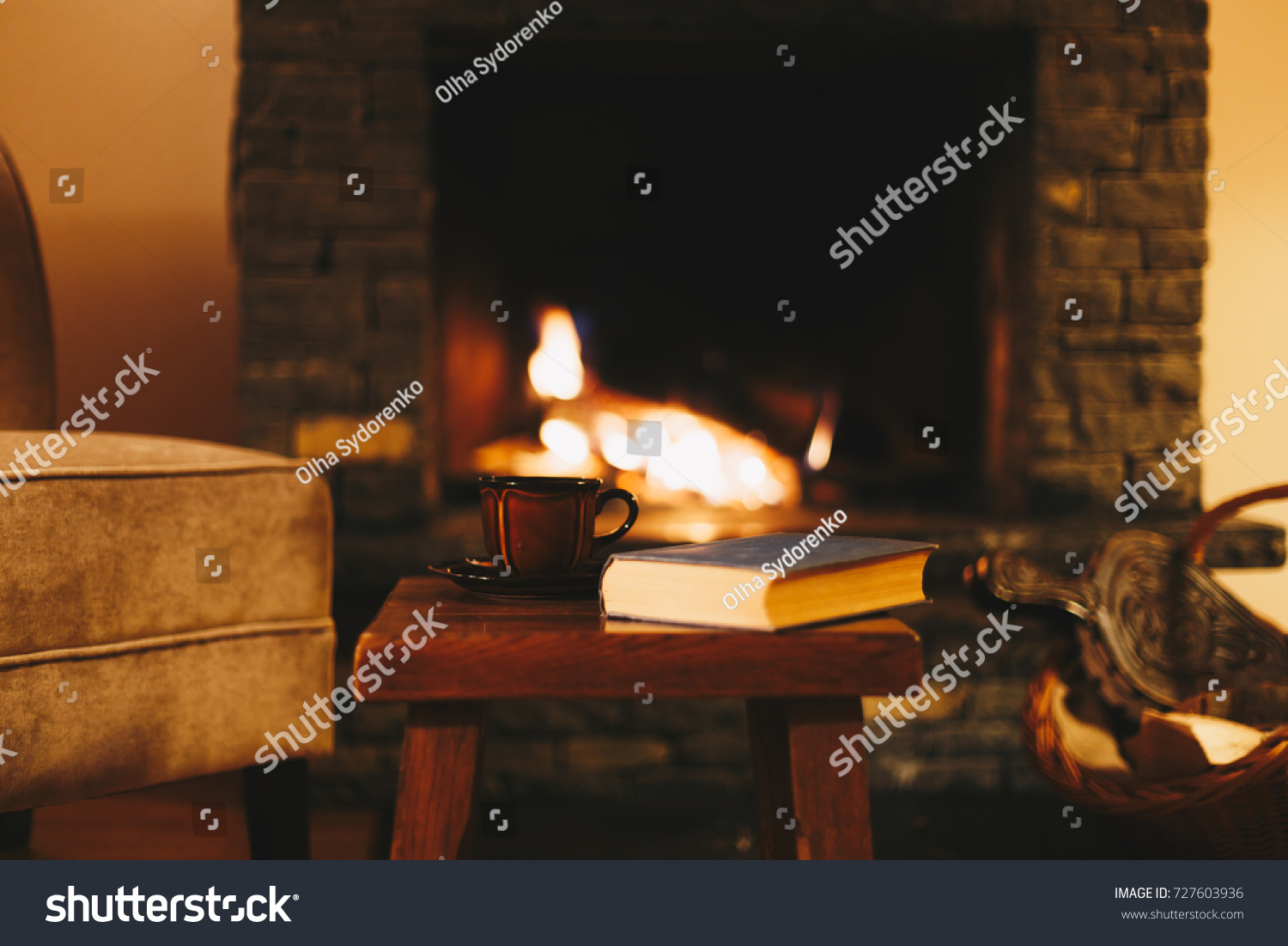 Cosy fireplace in a mountain chalet #727603936