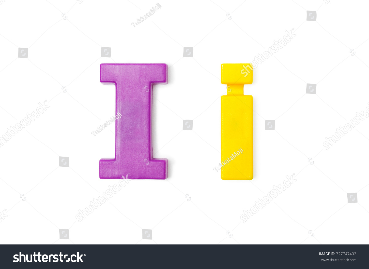 English Plastic Letter " I and i ". Capital Letter and Small Letter on white background. Top view. #727747402