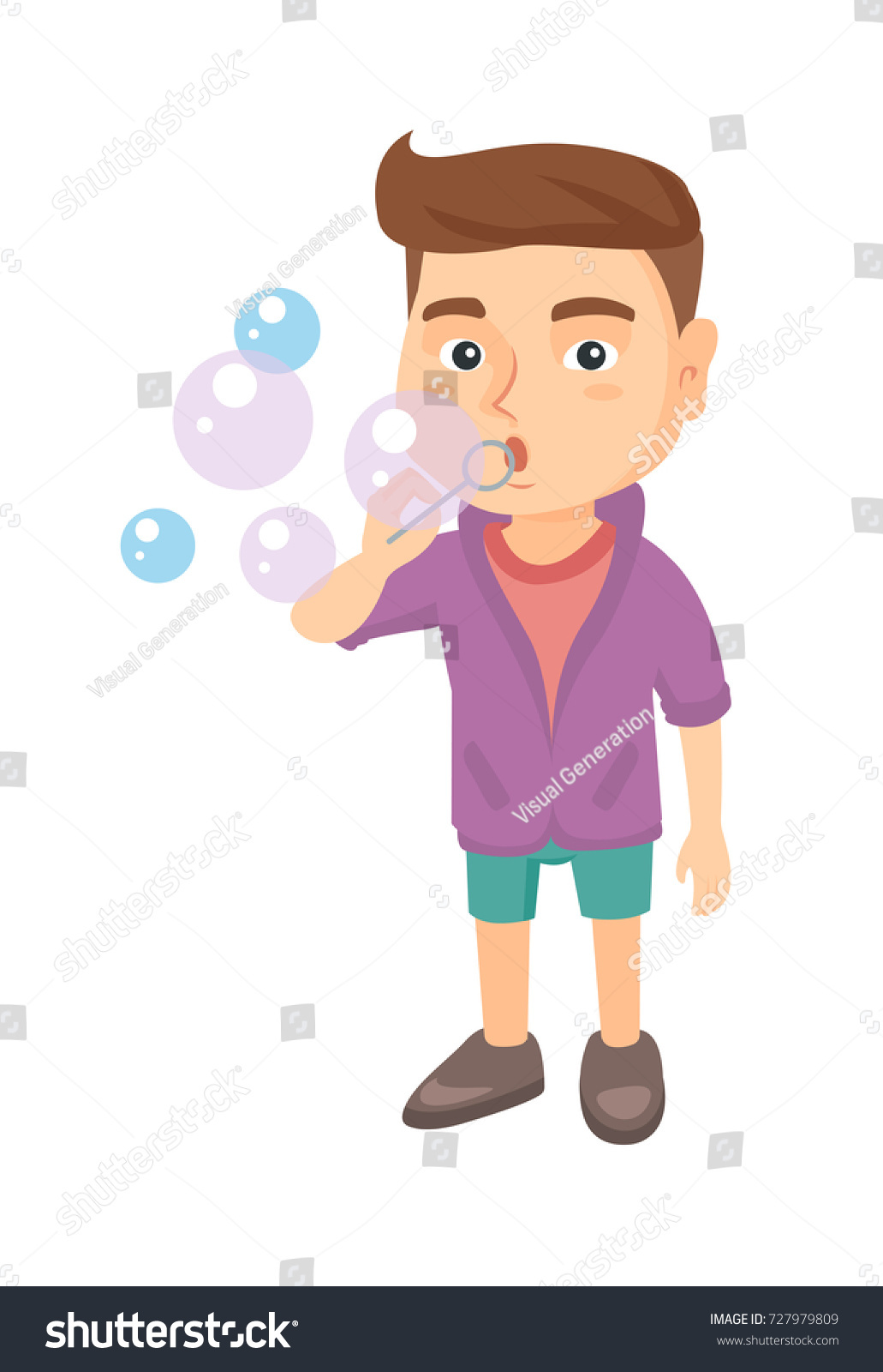 Little caucasian boy blowing soap bubbles. Boy - Royalty Free Stock ...