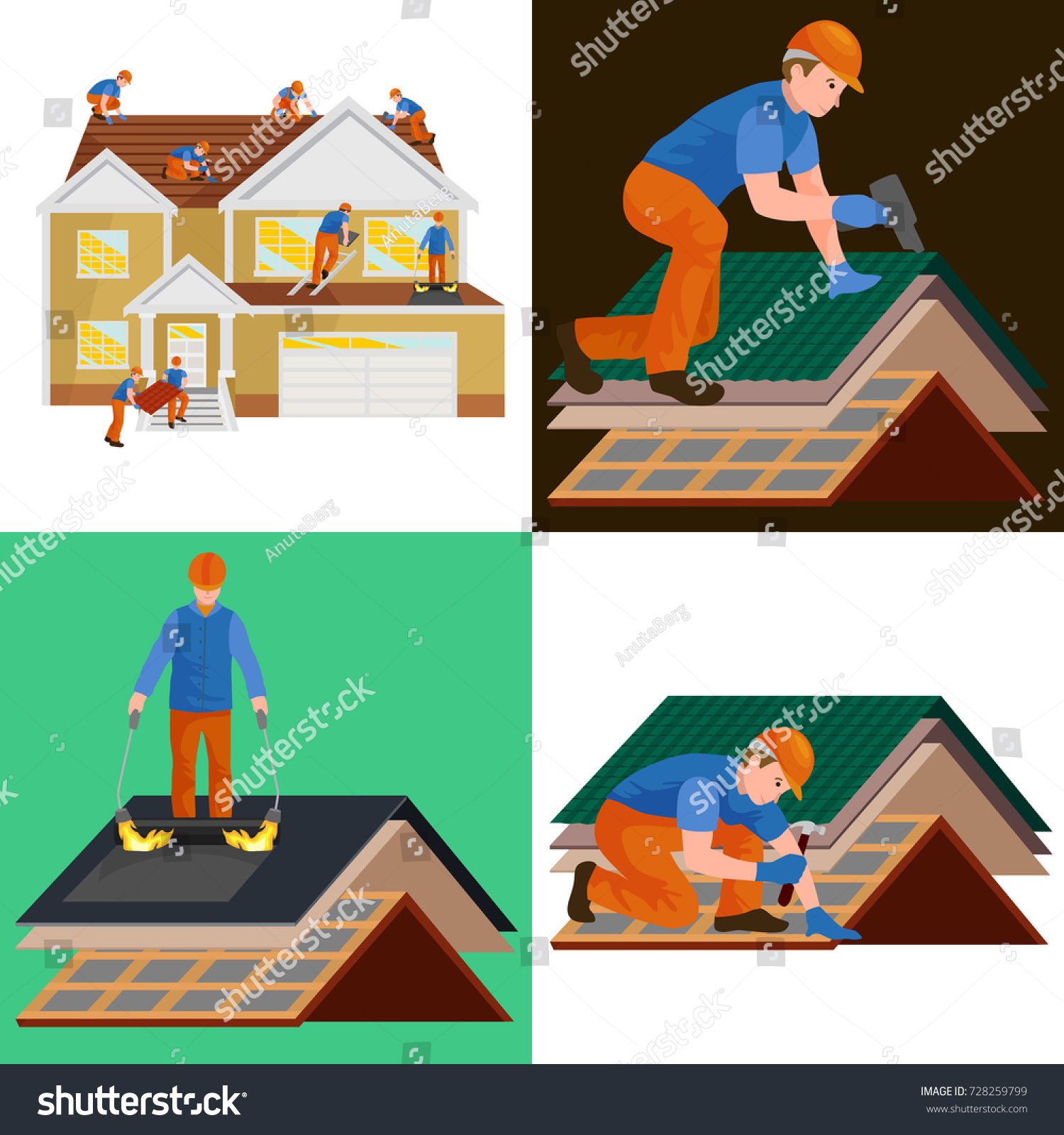 Roof Construction Worker Repair Home, Build - Royalty Free Stock Photo 