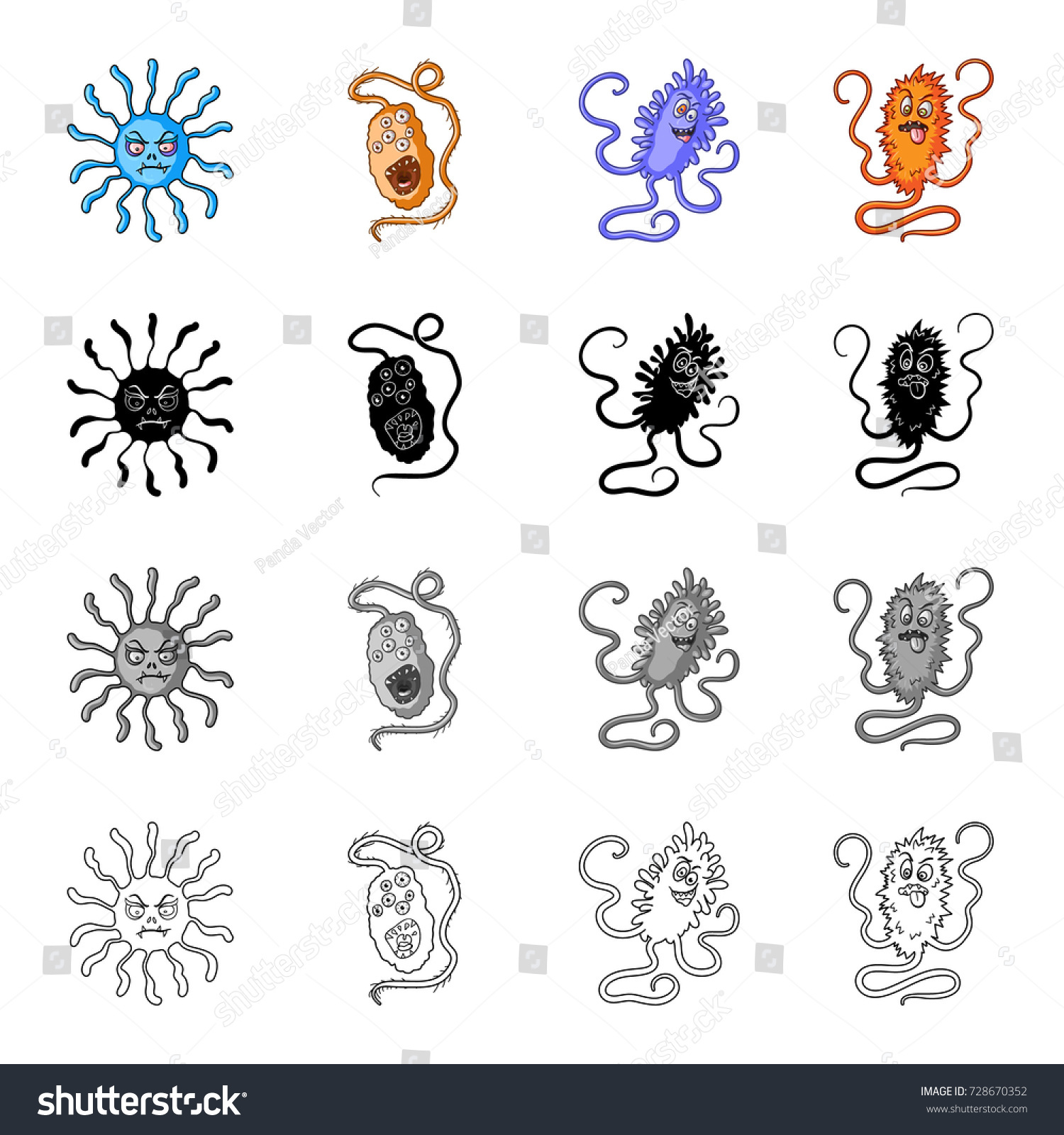 Different types of bacteria and viruses. Funny - Royalty Free Stock ...