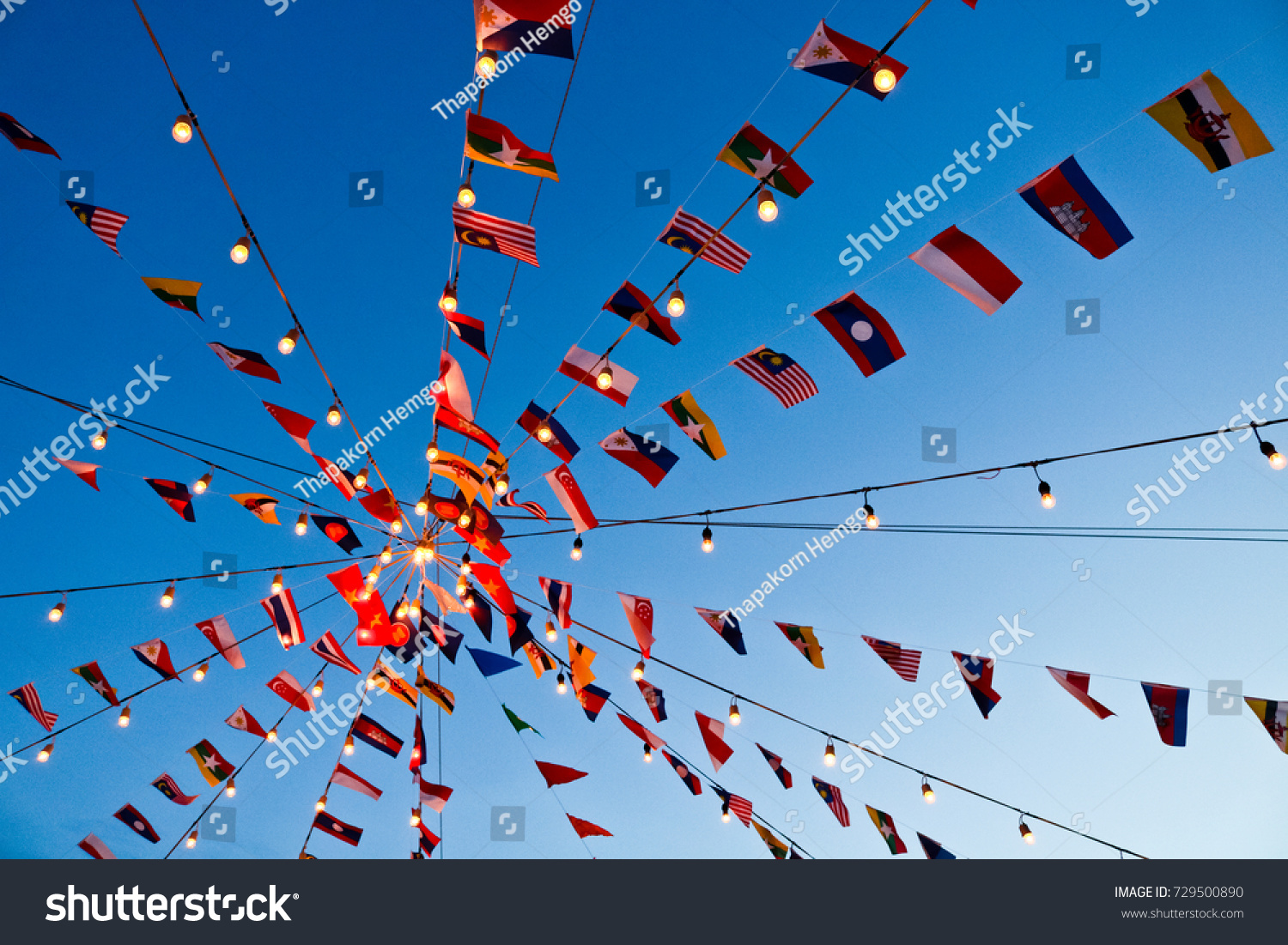 Different Flags of Southeast Asia countries, AEC, ASEAN Economic Community. That includes Vietnam, Thailand, Singapore, Malaysia, Philippines, Indonesia, Cambodia, Laos, Myanmar, and Brunei)  #729500890