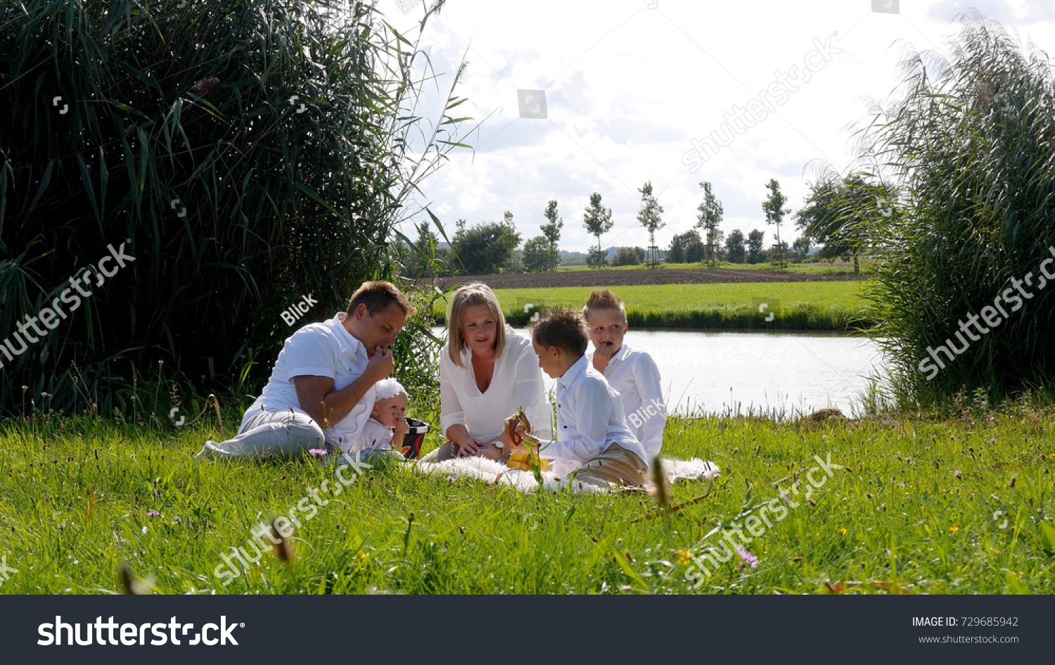 Family doing a picnic on the lawn #729685942
