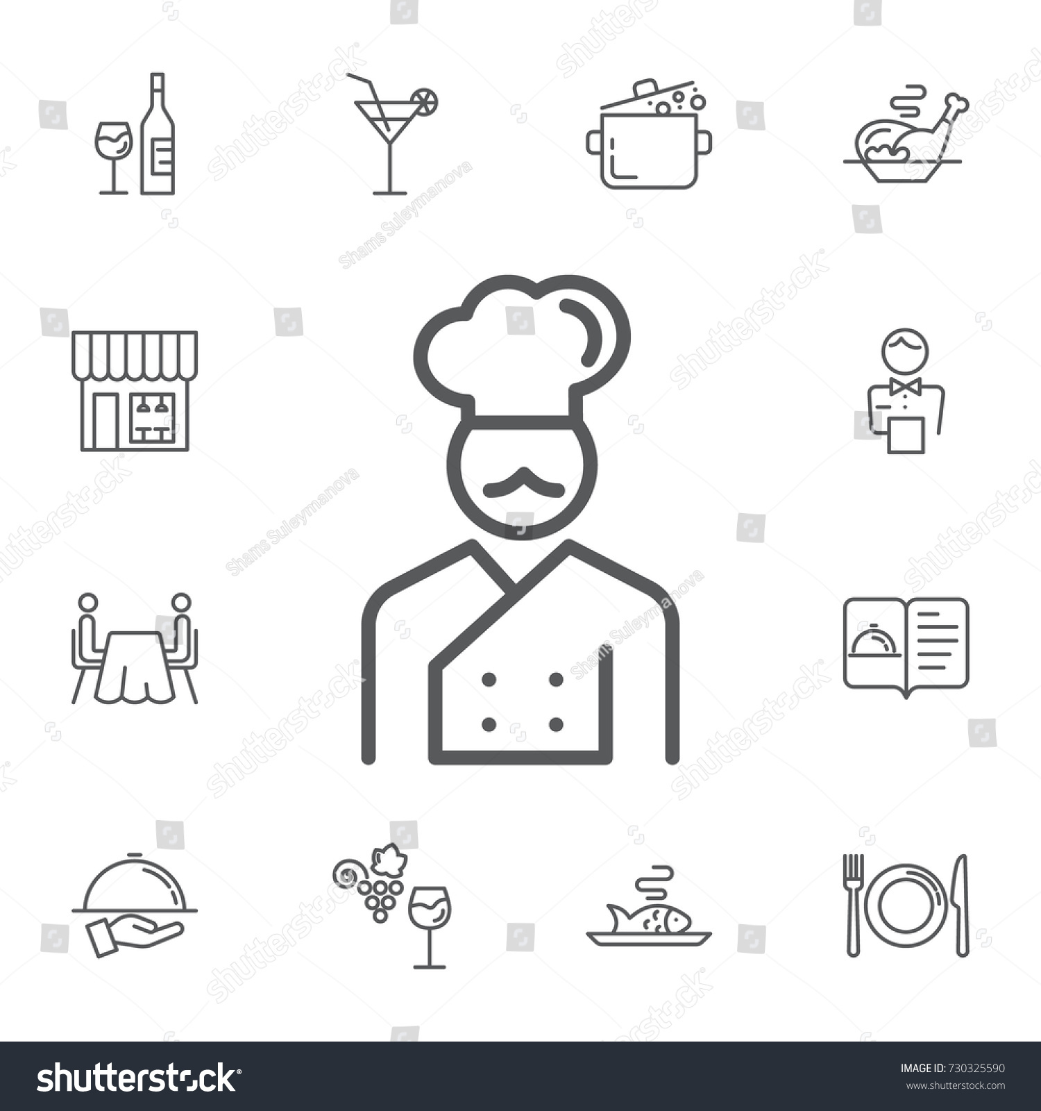Chef icon Vector Illustration on the white background. Simple Set of restaurant Vector Line Icons. #730325590