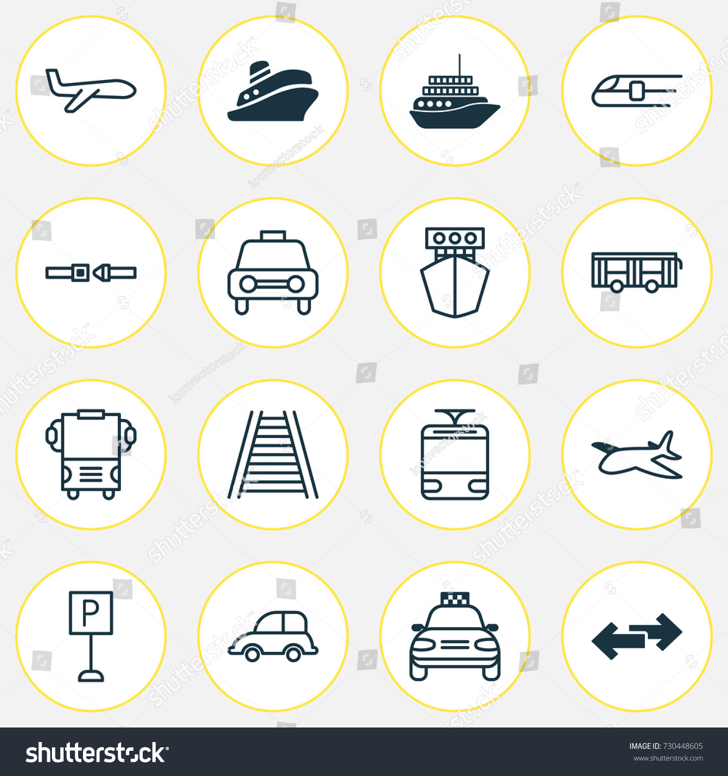 Shipping Icons Set. Collection Of Transport, Air Transport, Auto Car And Other Elements. Also Includes Symbols Such As Railroad, Shipping, Roadsign. #730448605