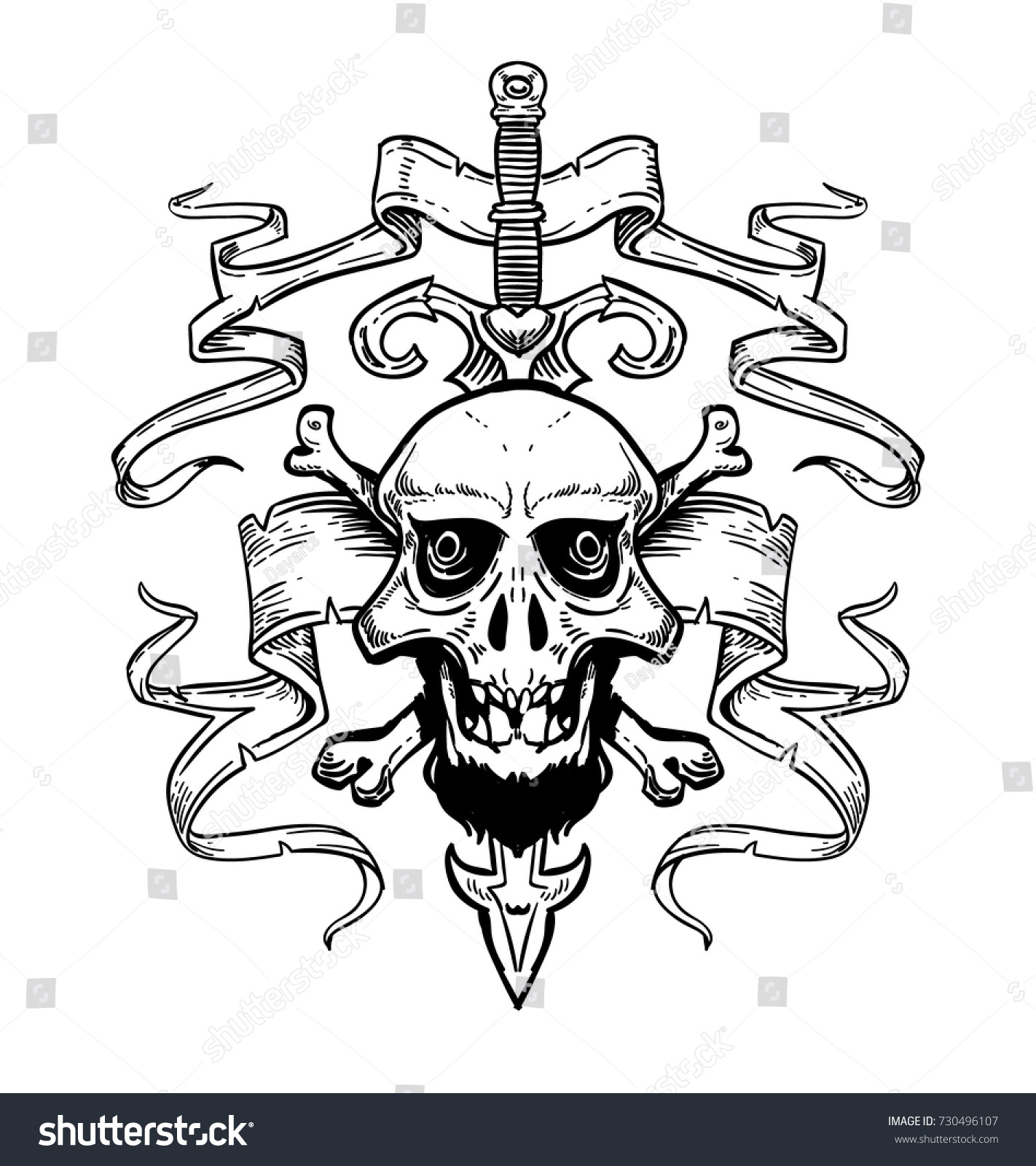 Hand drawn pirate emblems with skull and sword - Royalty Free Stock ...