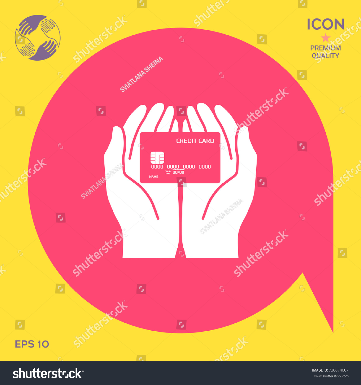 Hands holding credit card. Icon #730674607