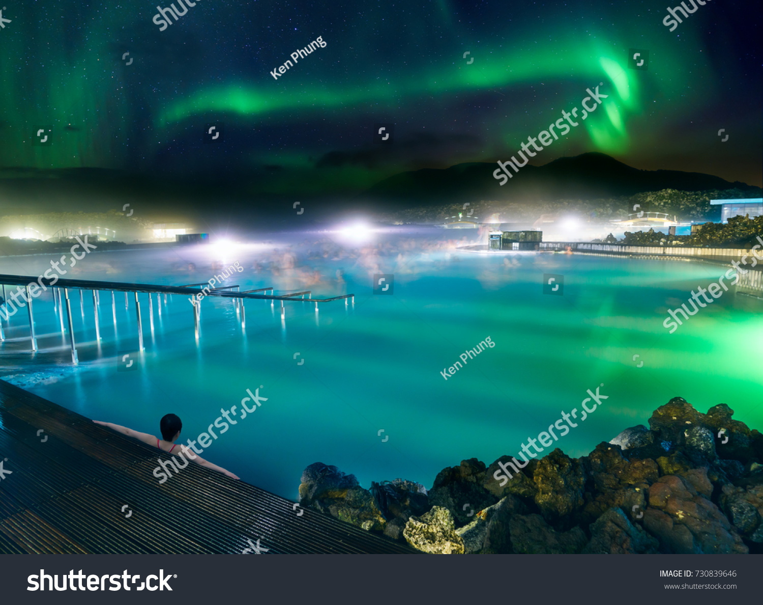 A wonderful vacation at Blue Lagoon in Iceland with Northern Lights. #730839646