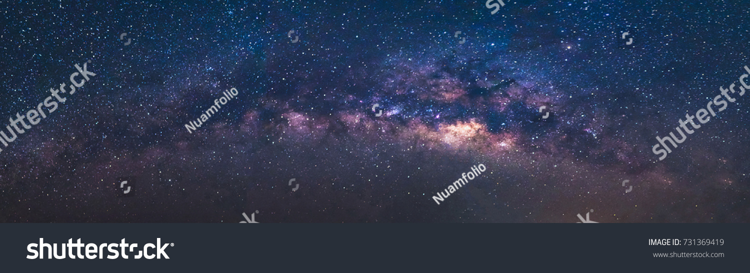 Panorama view universe space shot of milky way galaxy with stars on a night sky background.The Milky Way is the galaxy that contains our Solar System. #731369419