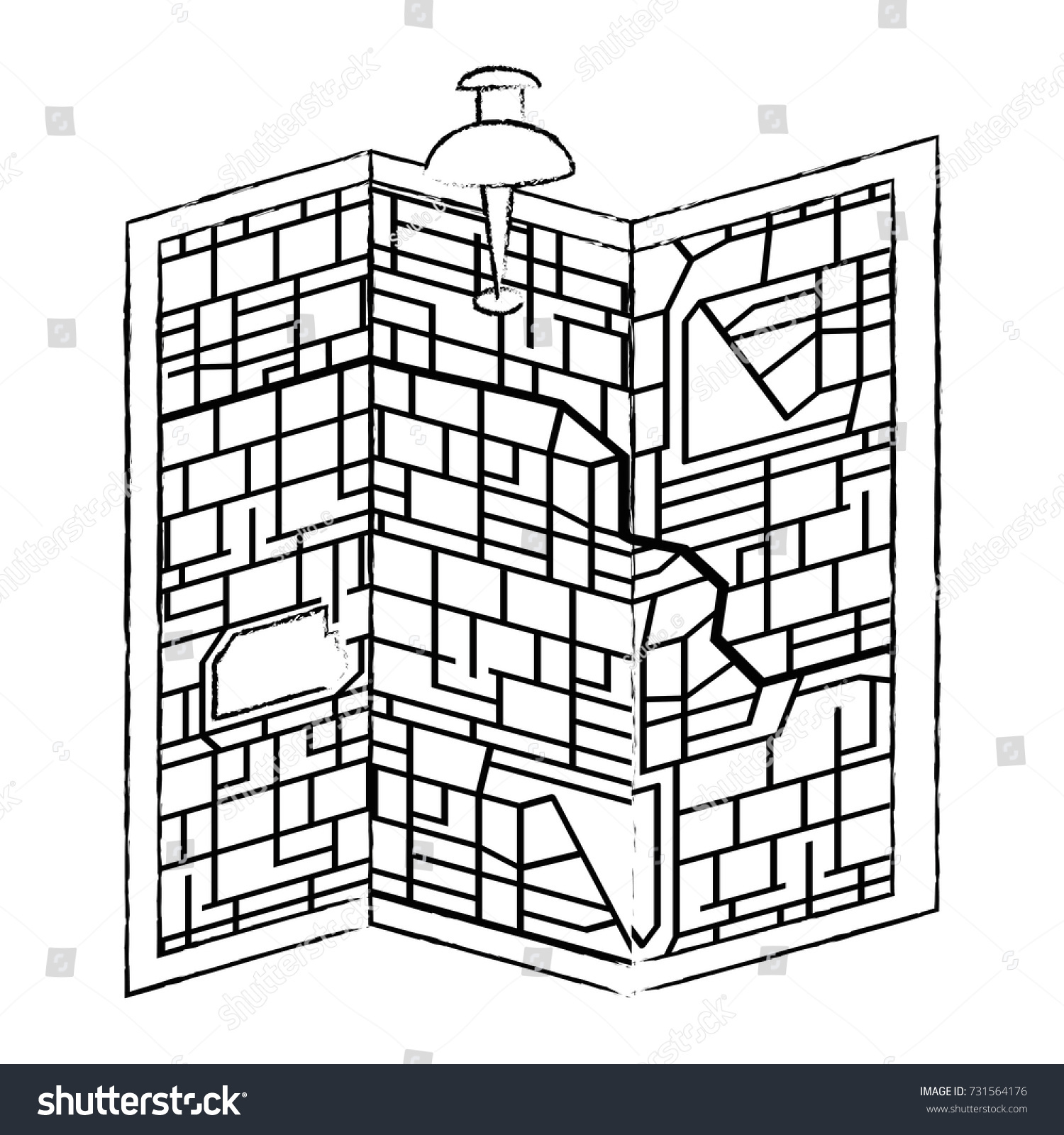 paper map with pin location - Royalty Free Stock Vector 731564176 ...