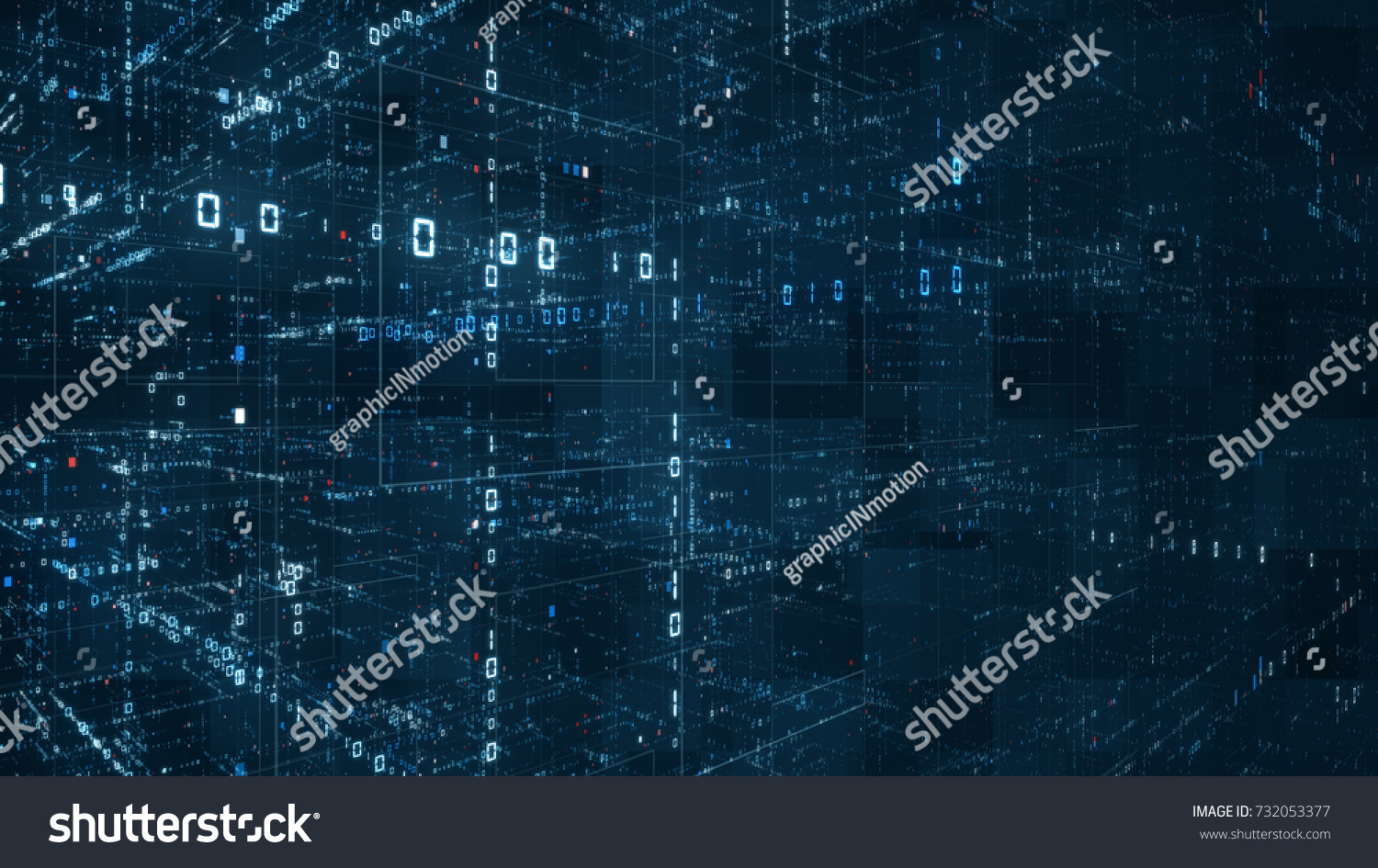 Digital binary code matrix background - 3D rendering of a scientific technology data binary code network conveying connectivity, complexity and data flood of modern digital age #732053377
