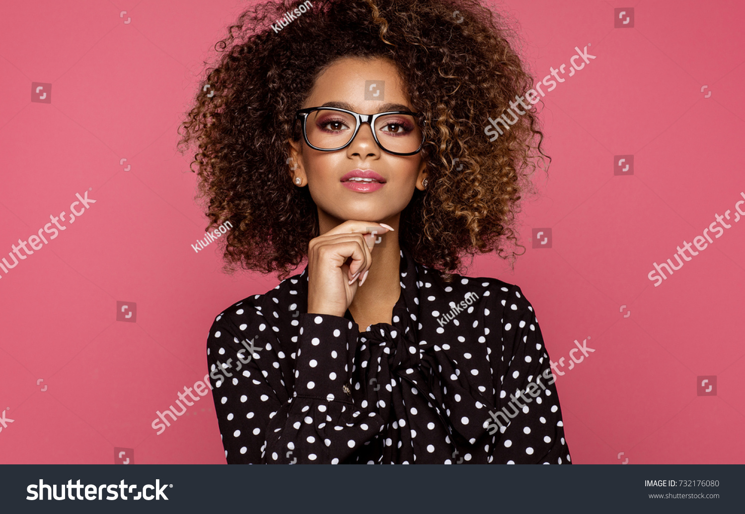 Portrait of the beautiful black woman wear glasses  #732176080