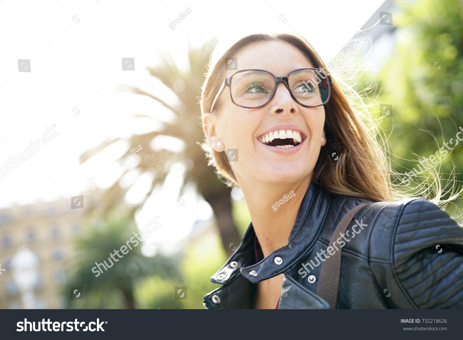 Portrait of trendy city girl with eyeglasses  #732218626