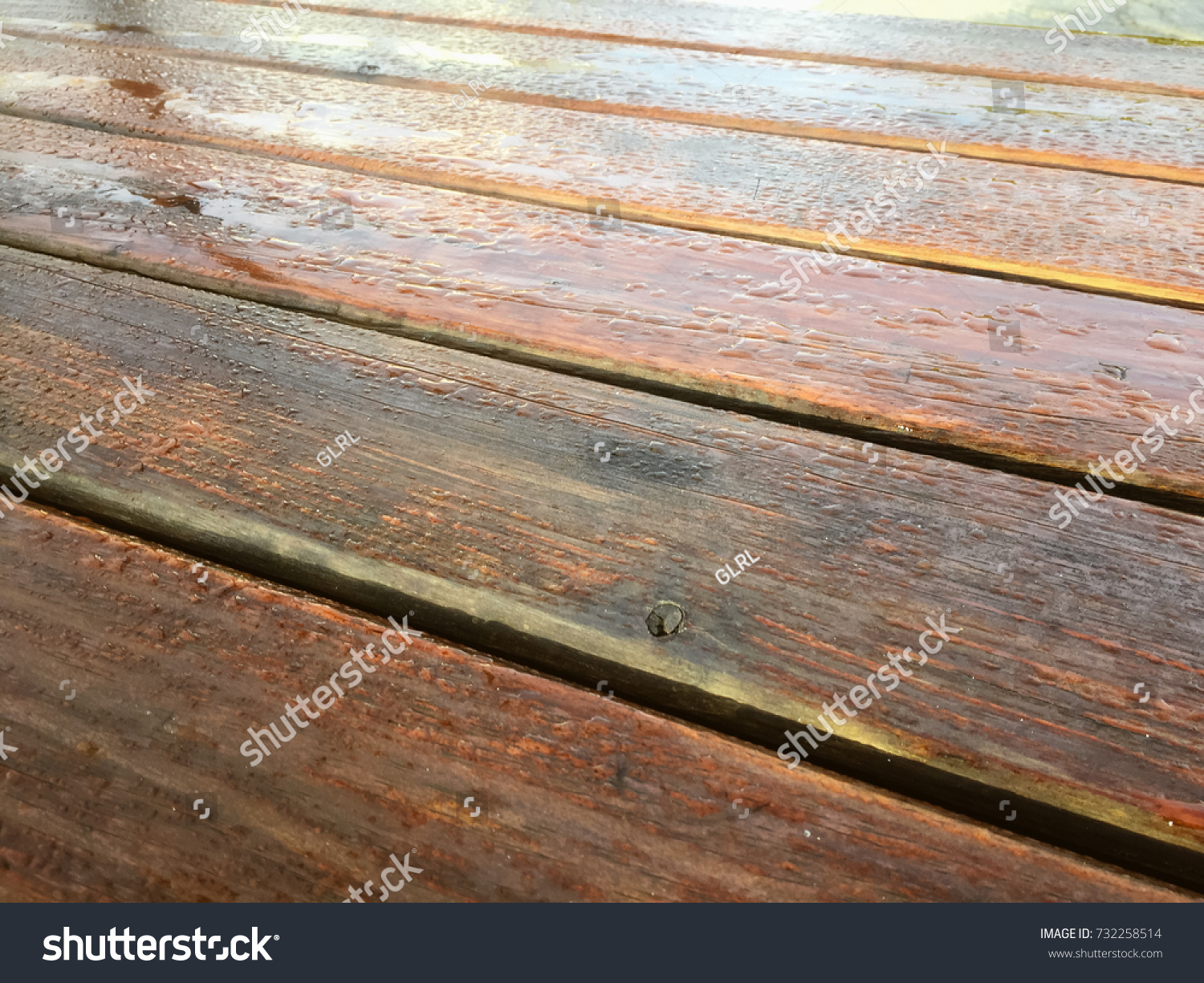 Close up on natural wet wood table surface #732258514