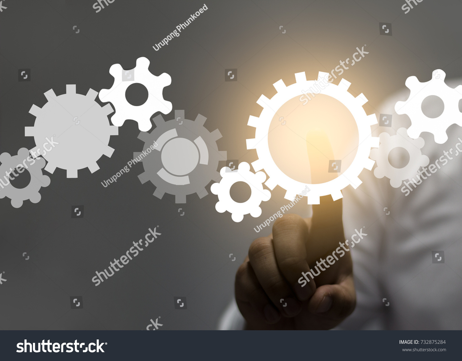 engineer draws a chain sprockets. Technology and industry concept #732875284