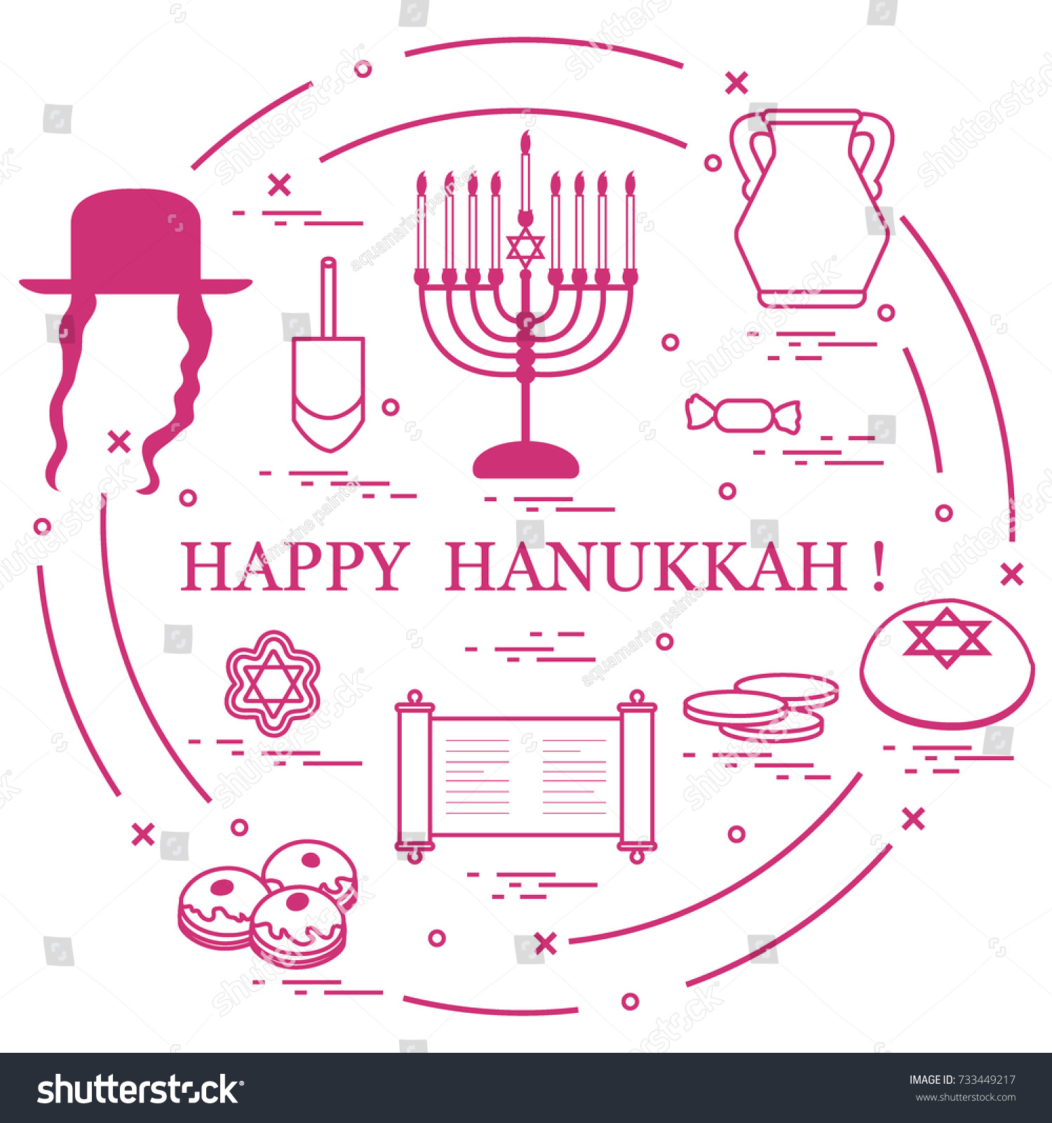 Vector Illustration: Jewish Holiday Hanukkah: - Royalty Free Stock ...