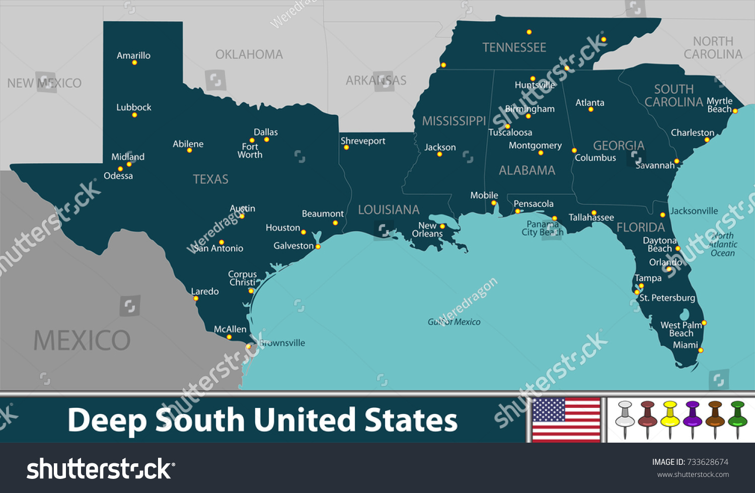 Vector Set Of Deep South Of United States With Royalty Free Stock