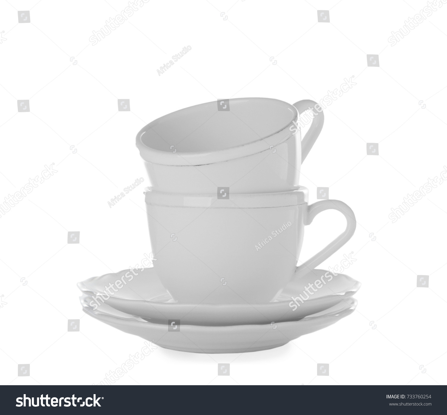 Ceramic dishware on white background #733760254