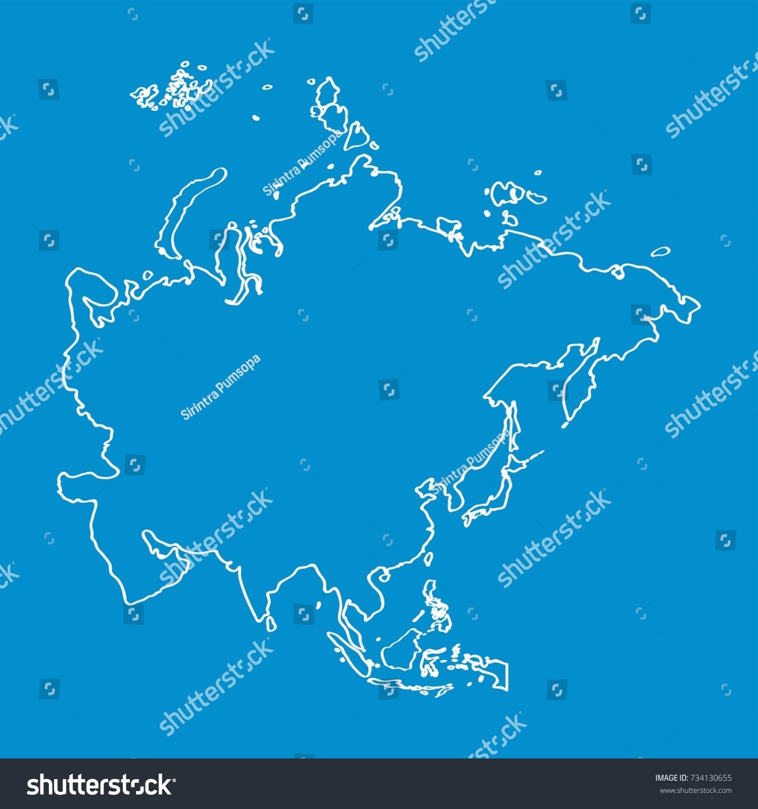 Asia Map Outline Graphic Freehand Drawing On Royalty Free Stock Vector 734130655 6315