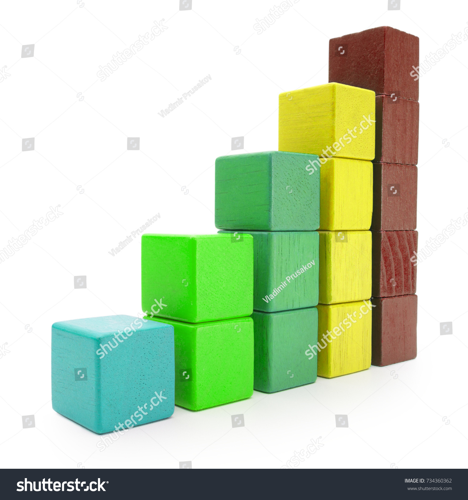 Infographics Blocks Chart, Infograph Bar of Color Toy Cubes, Kids Building Bricks isolated over White #734360362