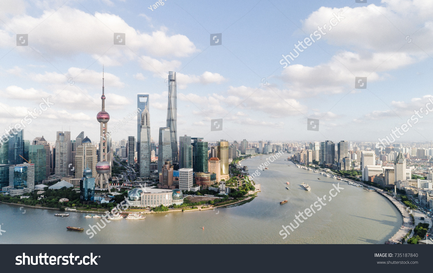 panoramic view of shanghai skyline and huangpu river #735187840