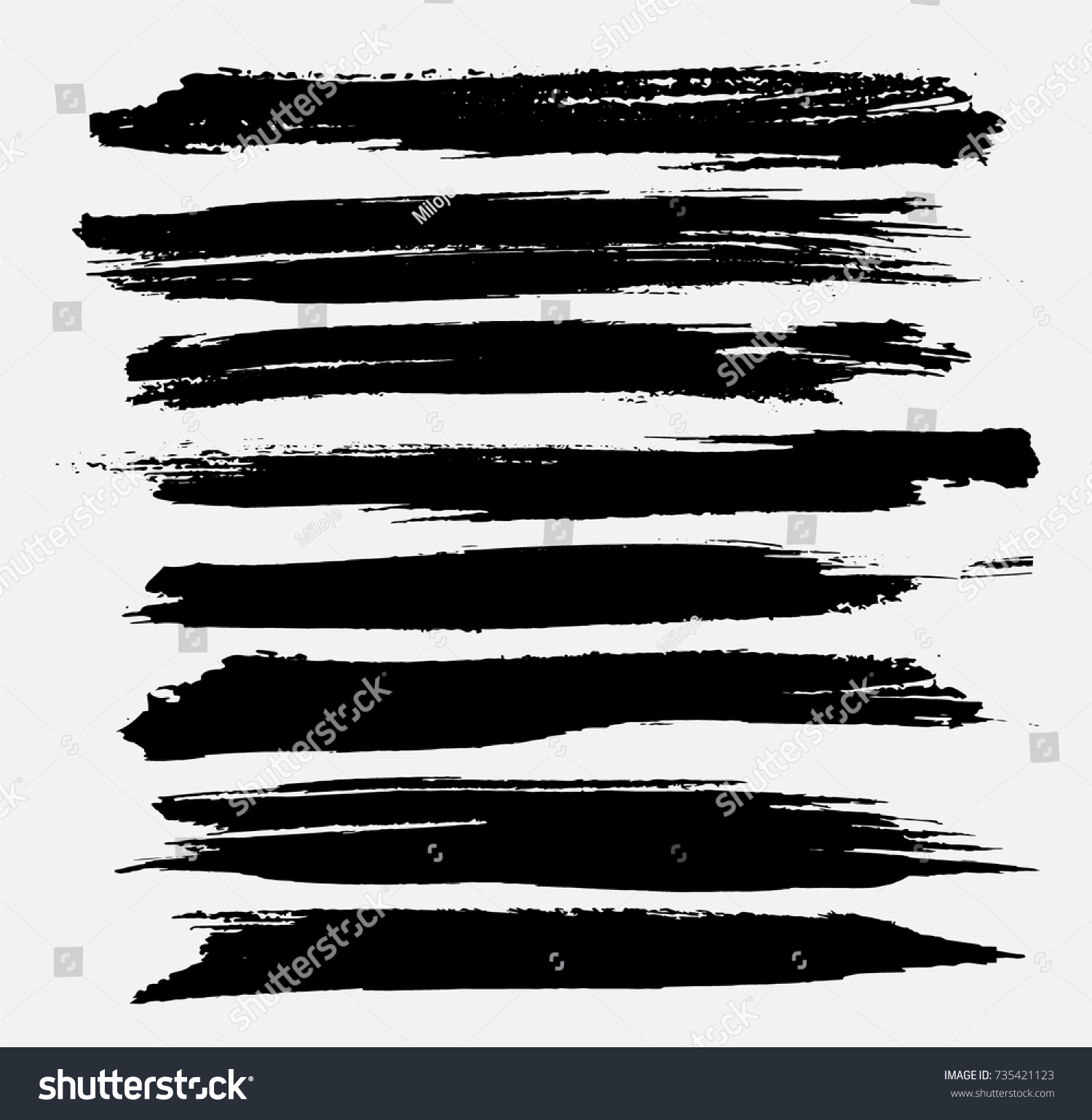 Grunge Paint stripe . Vector brush Stroke . Distressed banner . Black isolated paintbrush collection . Modern Textured shape . Dry border in Black .  #735421123