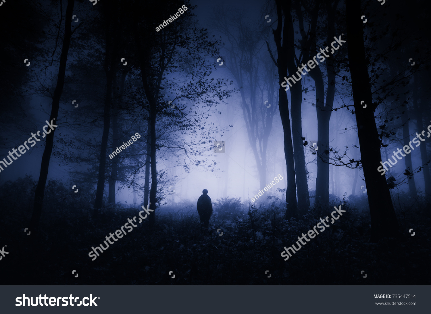 scary night scene in forest, halloween landscape #735447514