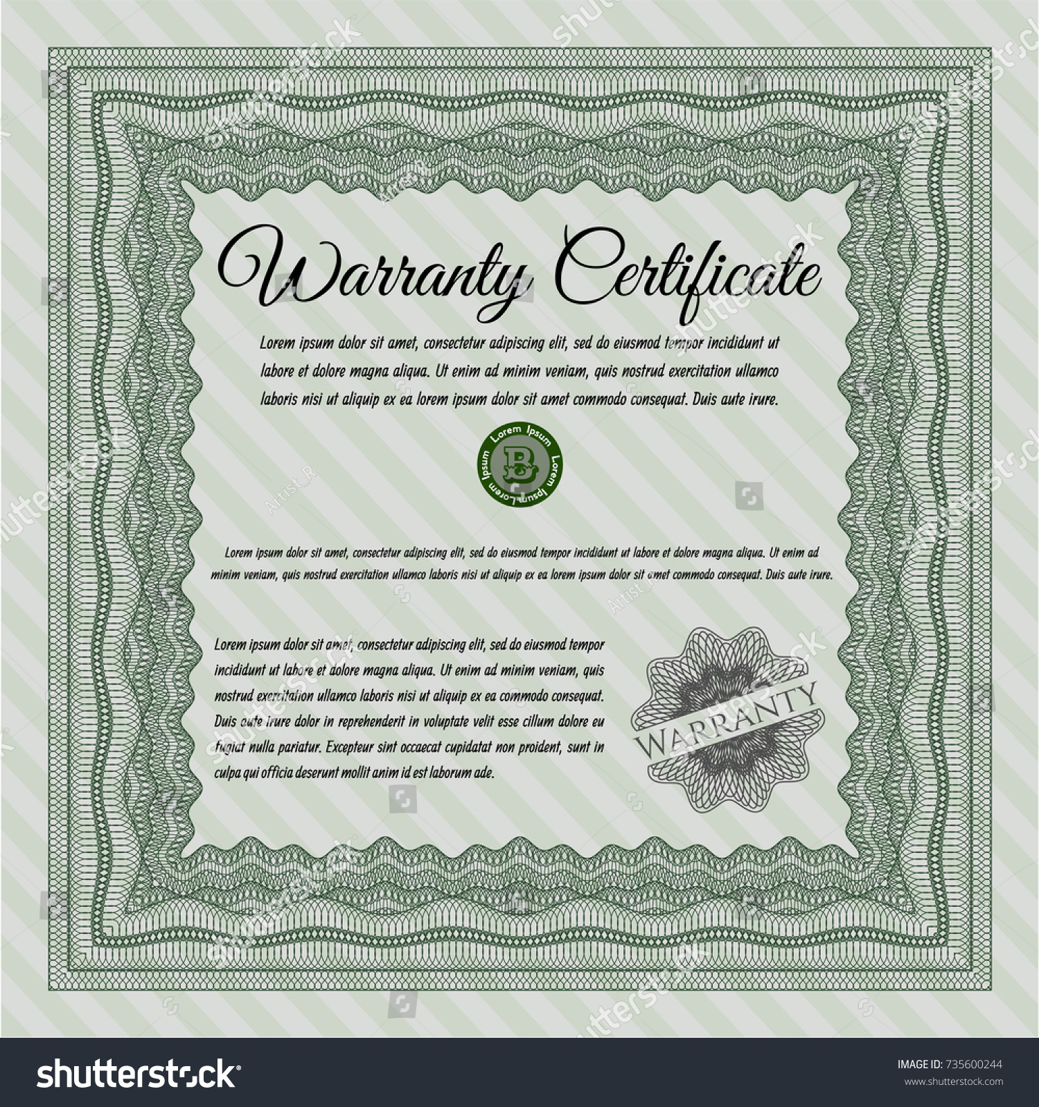 Green Warranty Certificate template. Detailed. - Royalty Free Stock ...