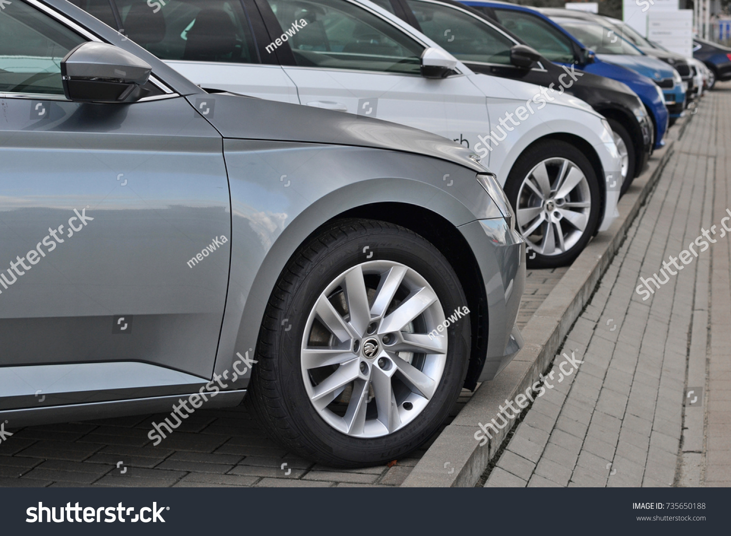 Warsaw, Poland - October, 09, 2017: Skoda cars in a row on the parking during presentation. #735650188