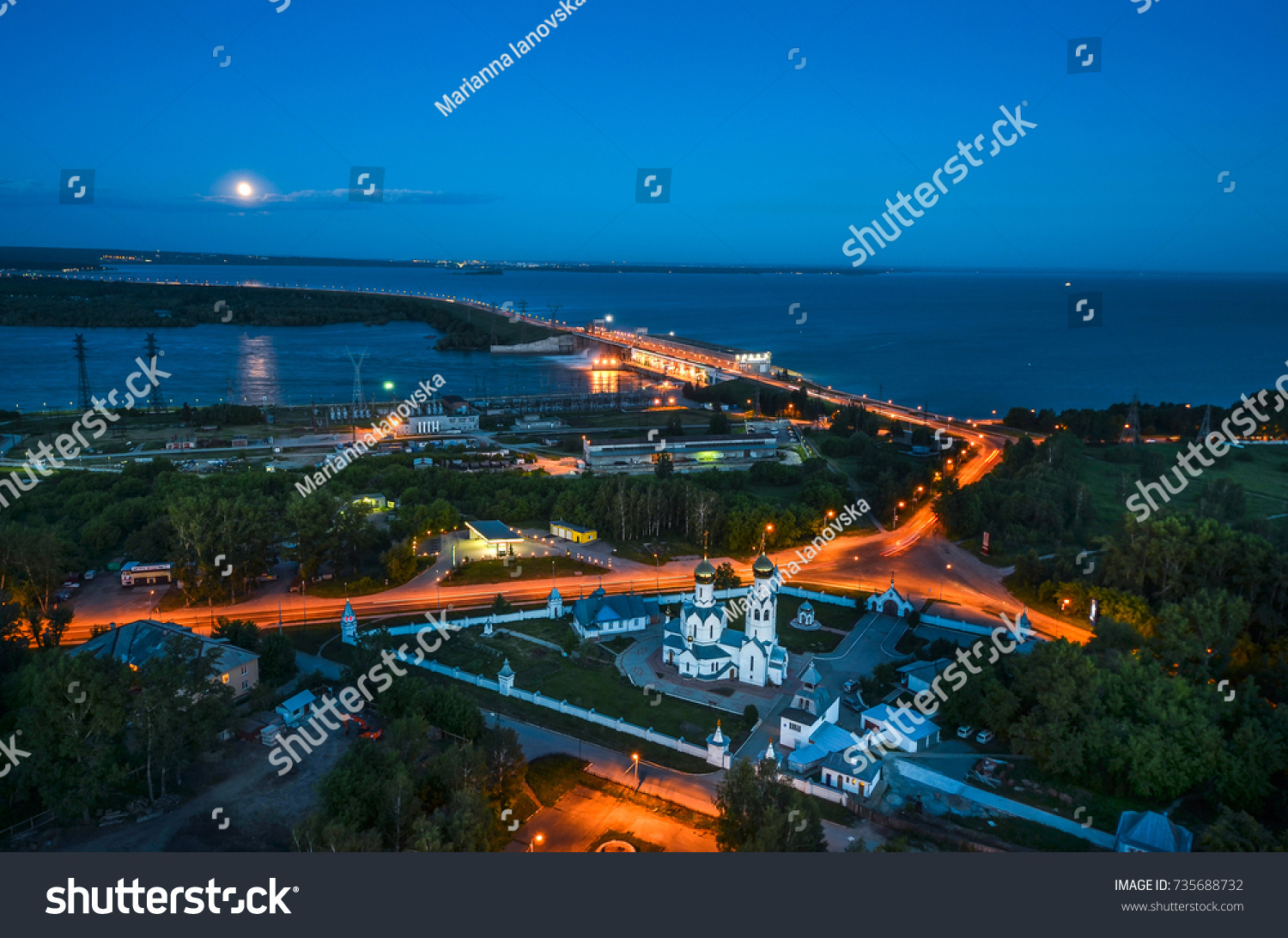 City at night, panoramic scene Novosibirsk Russia. Landscape night #735688732