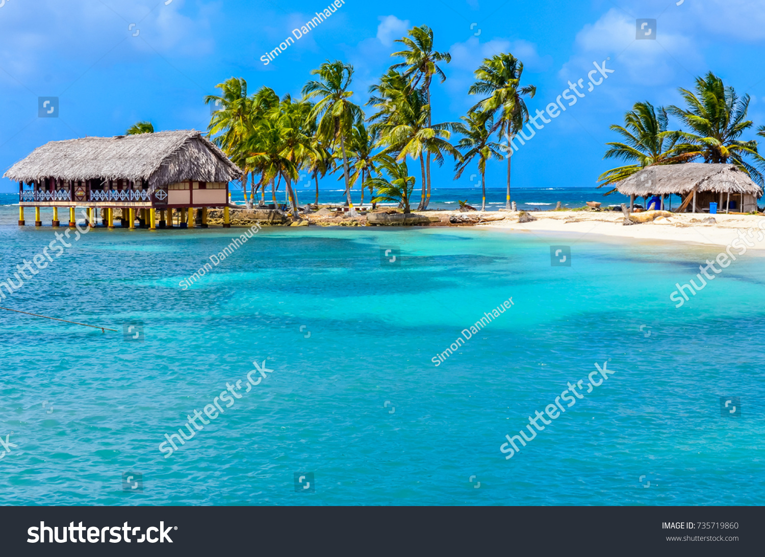 Beautiful lonely beach in caribbean San Blas island, Kuna Yala, Panama. Turquoise tropical Sea, paradise travel destination, Central America #735719860