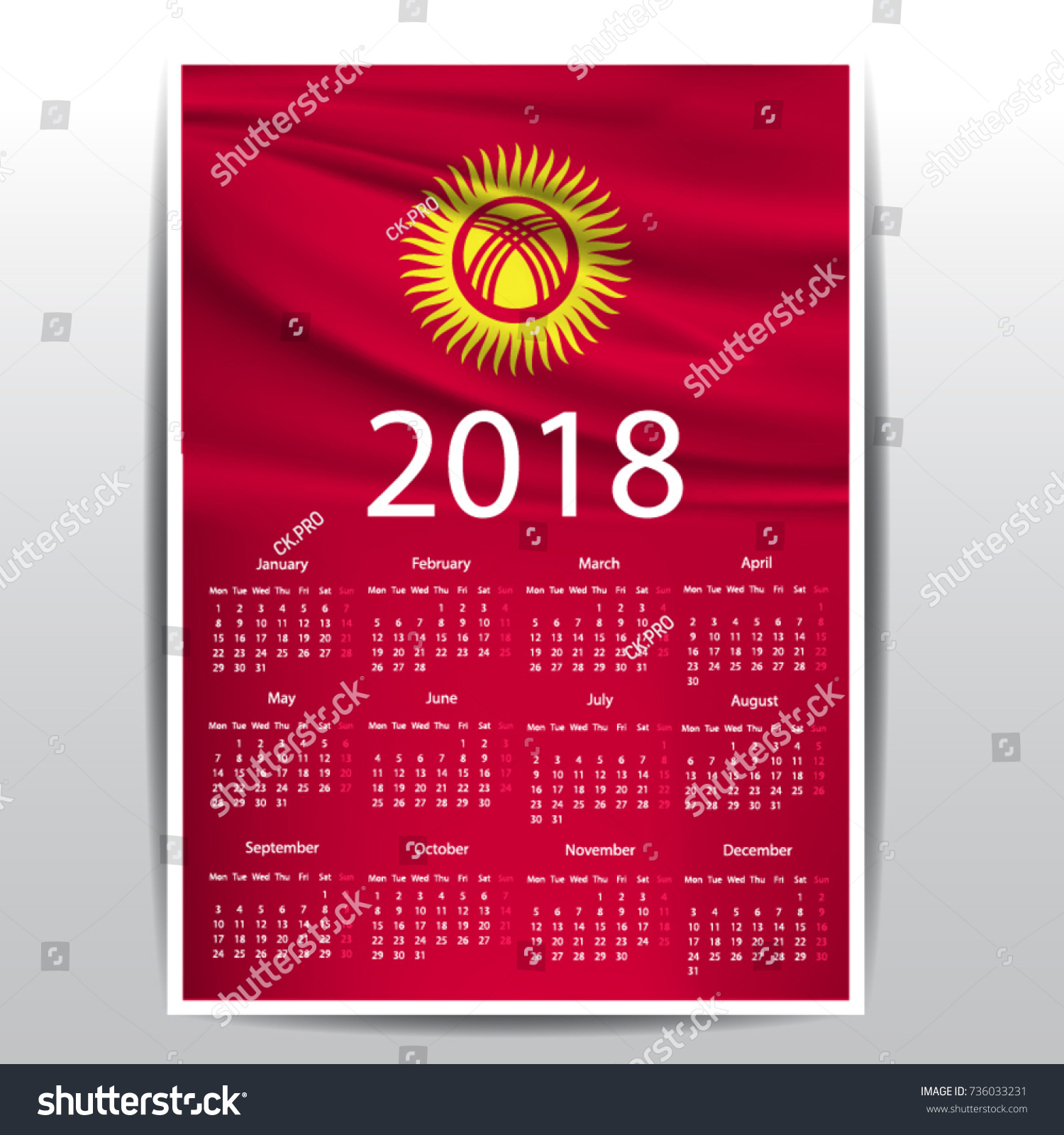 Calendar of KYRGYZSTAN flag - Royalty Free Stock Vector 736033231