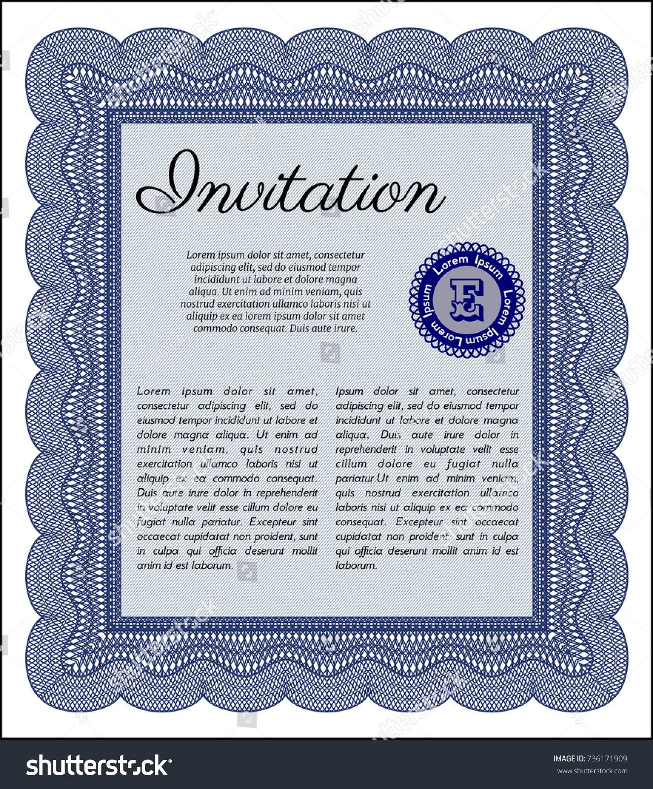 Blue Invitation template. Money Pattern. With - Royalty Free Stock Vector 736171909 - Avopix.com