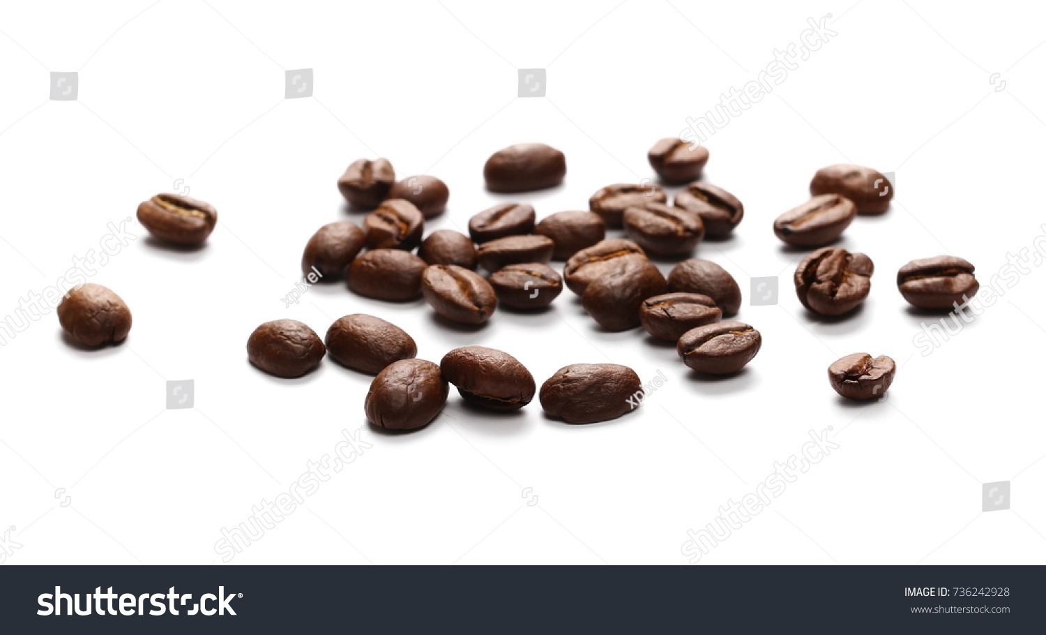 Pile coffee beans isolated on white background and texture, top view
 #736242928