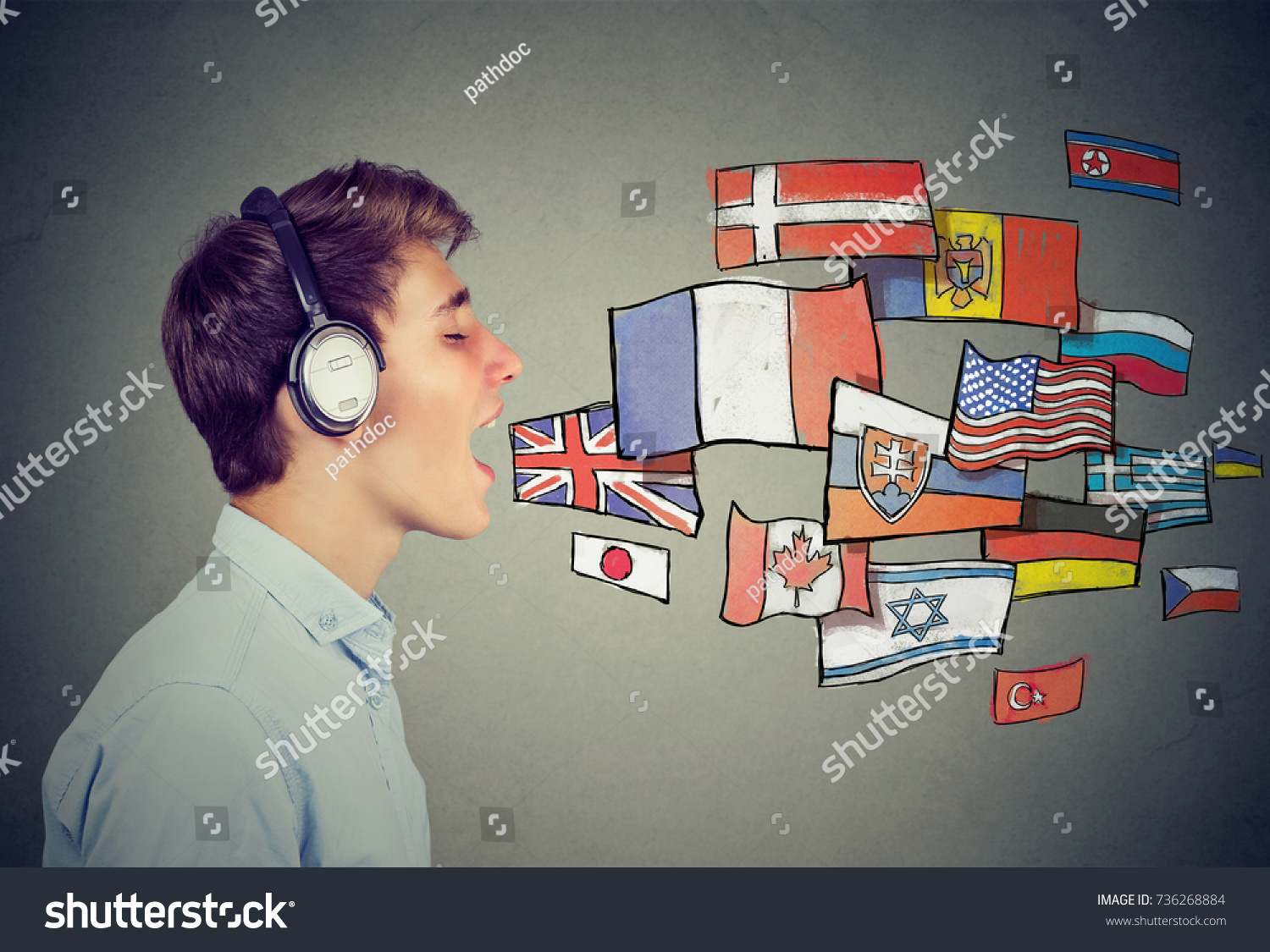 Young man learning different languages #736268884