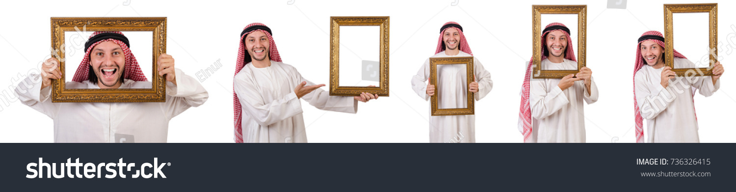 Arab with picture frame on white #736326415